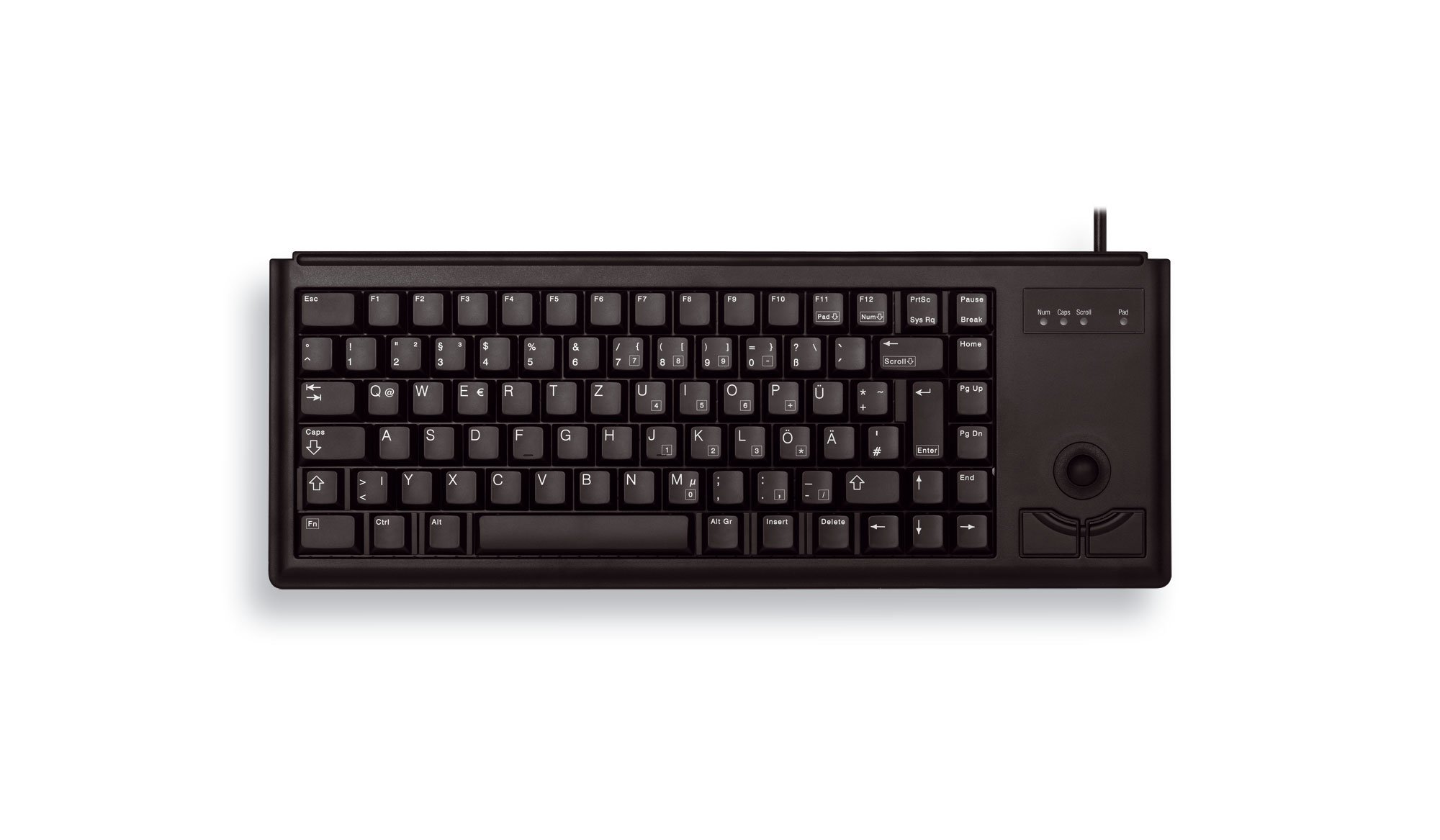 CHERRY G84-4400, Tastiera Compatta con Trackball, Layout per gli Stati Uniti (QWERTY), Cablate (Connessione USB), 2 Tasti Mouse, Switch Meccanici CHERRY ML, Nero