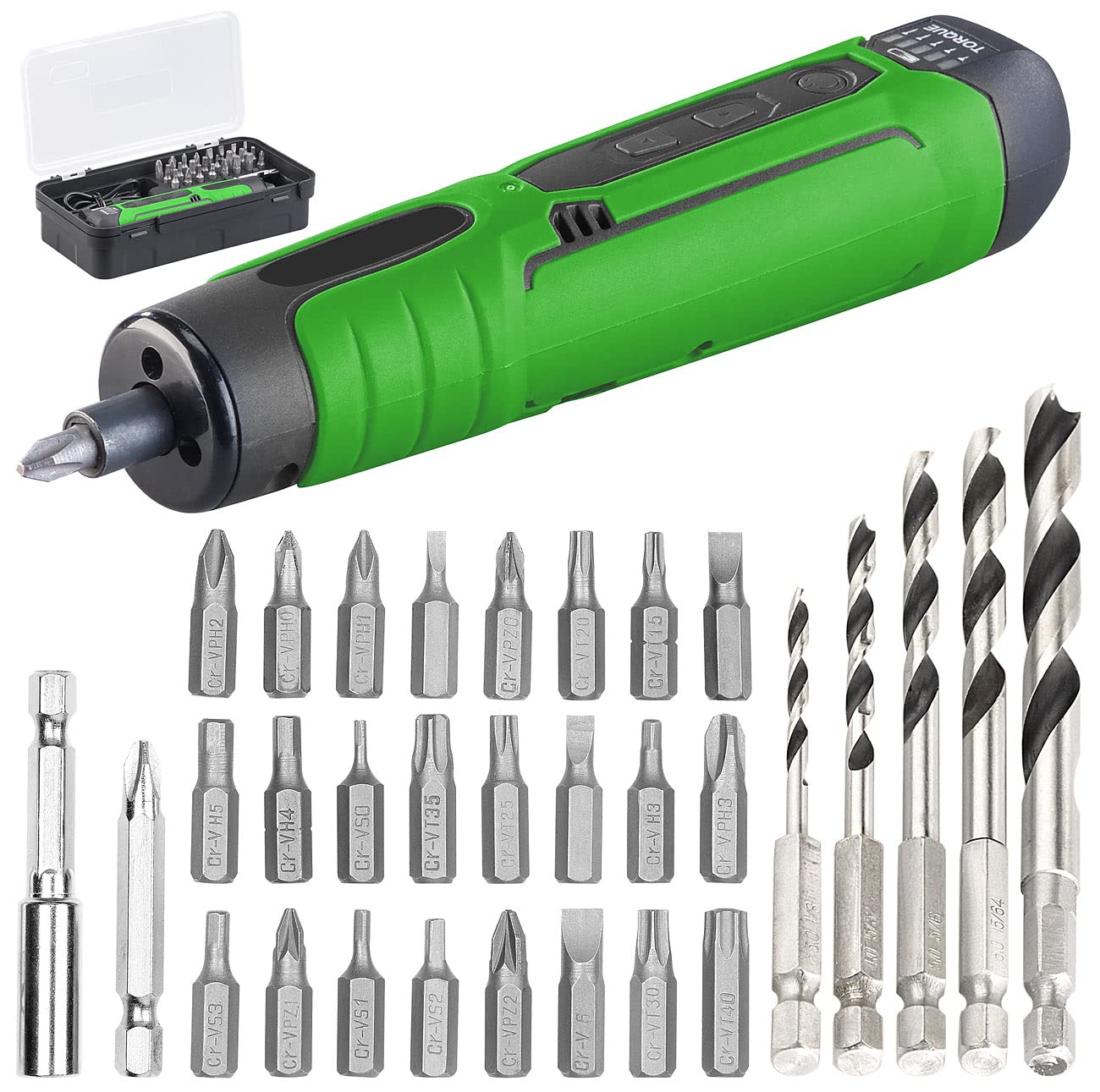 AGT Professional USB Schraubendreher: Akku-Stabschrauber, USB, 25 Bits & Holz-Bohrer-Set für Akkuschrauber (Stab-Bohrmaschine, Handbohrer) Baumarkt
