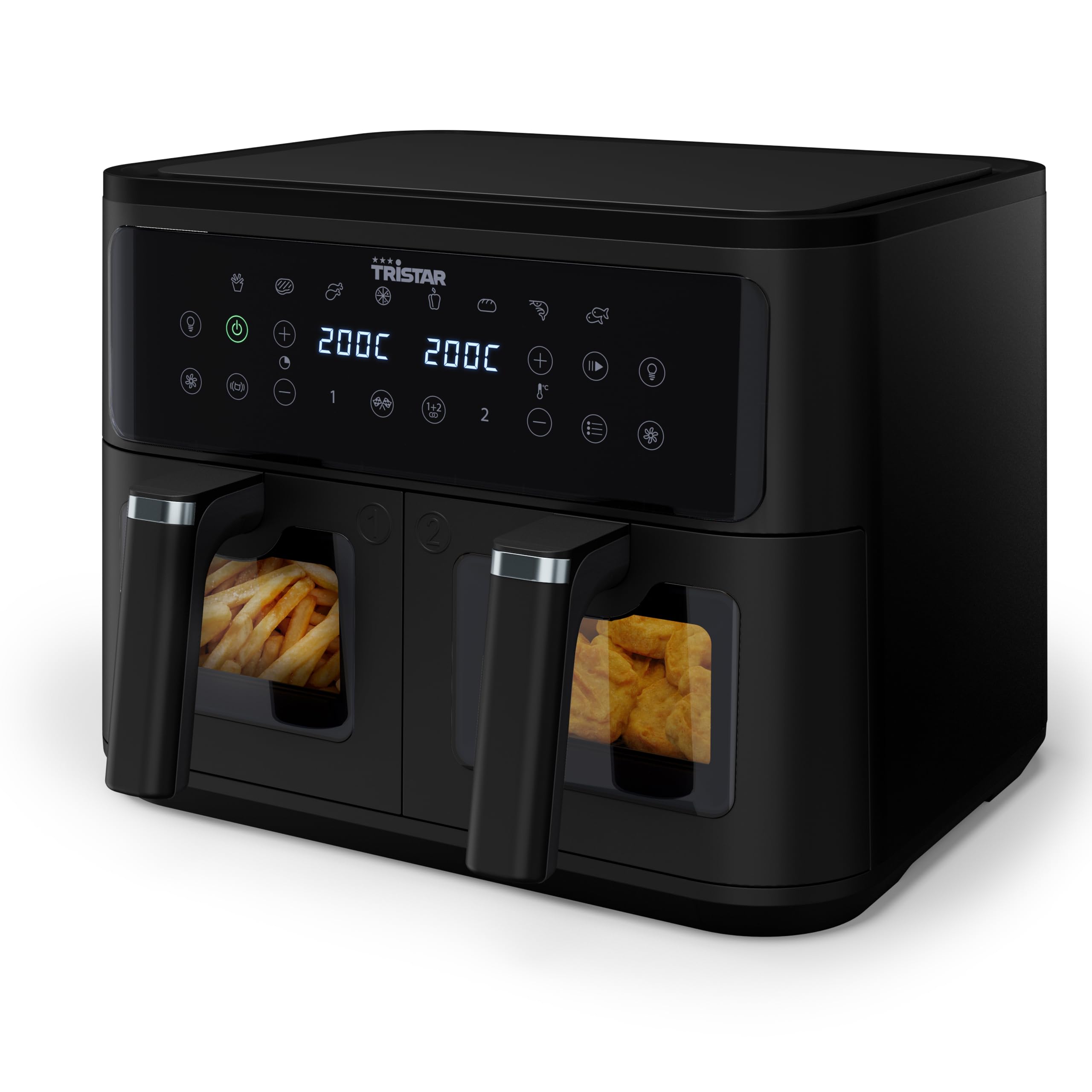 Tristar podwójna frytkownica powietrzna, pojemność 9 l, 10 programów, cyfrowy wyświetlacz, okienka, bez PFAS, zdrowe pieczenie bez oleju, 2500 W, FR-9429