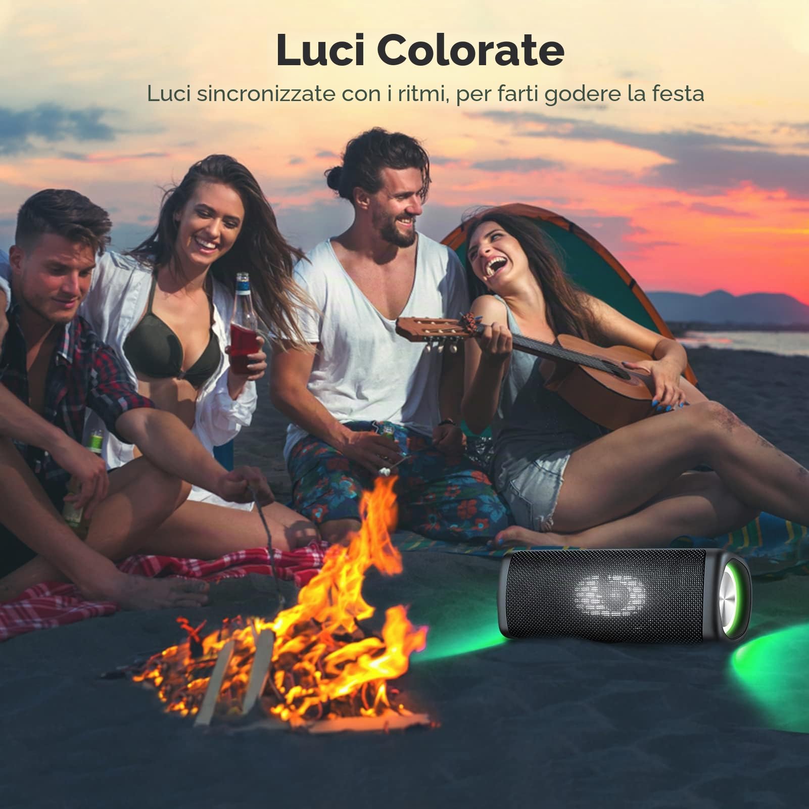Cassa Bluetooth Portatile Potente, 20W Altoparlante Bluetooth Waterproof IP67, Bassi Potenti, Associazione Stereo, Speaker Wireless Bluetooth 5.0 con Luce LED, Microfono Incorporato, TF/AUX