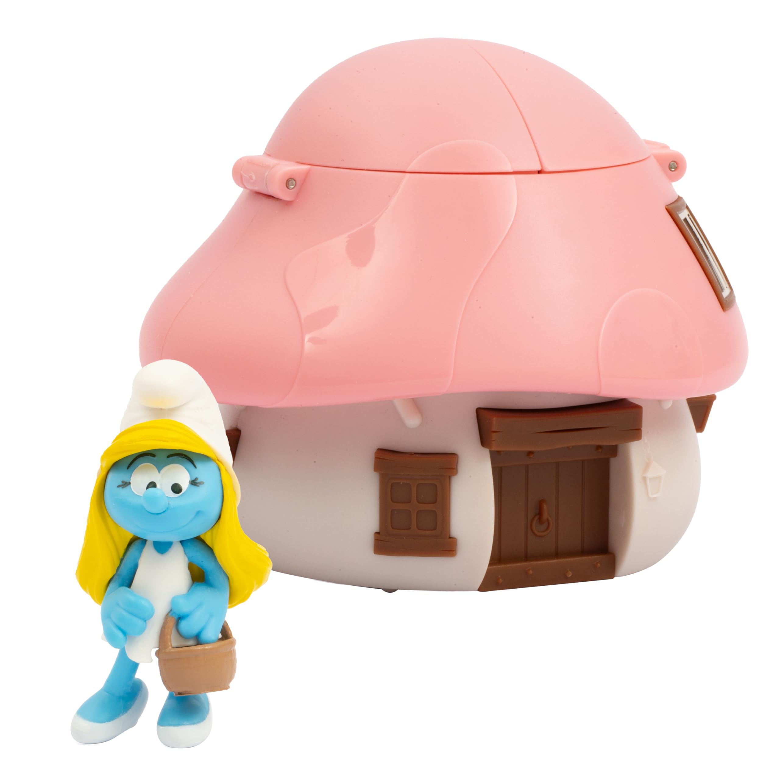5.5cm Smurfette Smurf and Pink Roof House, Rechargeable Mechanism with Surprise Confetti Effect, Ages 3+, Collect All 6 Colourful Houses