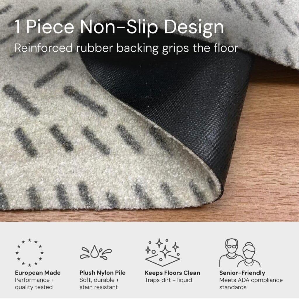 Wash+Dry Serengeti One-Piece Washable Rug with Rubber Backing, Small Door Mat for Entryway, Kitchen, Bathroom, Non-Slip Indoor Doormat, Washable Entryway Rug, Pet Friendly, Gray and Cream, 20" x 27.5"