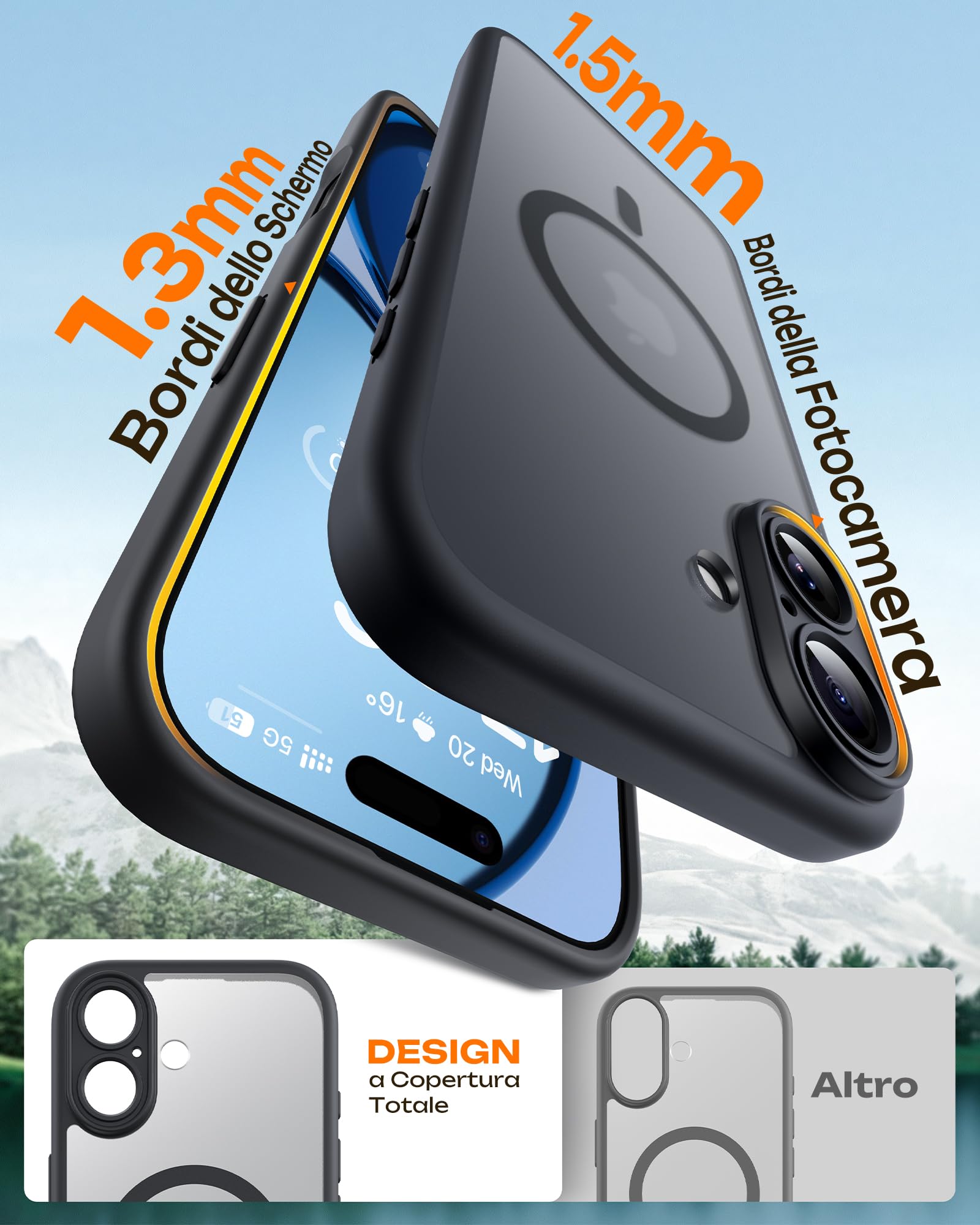 TOCOL Cover Magnetica per iPhone 17 6,3 Pollic, Compatibile con MagSafe, Anello Magnetico Incorporato, Protezione Fotocamera Integrata, Custodia Antiurto Traslucida Opaca, Nero