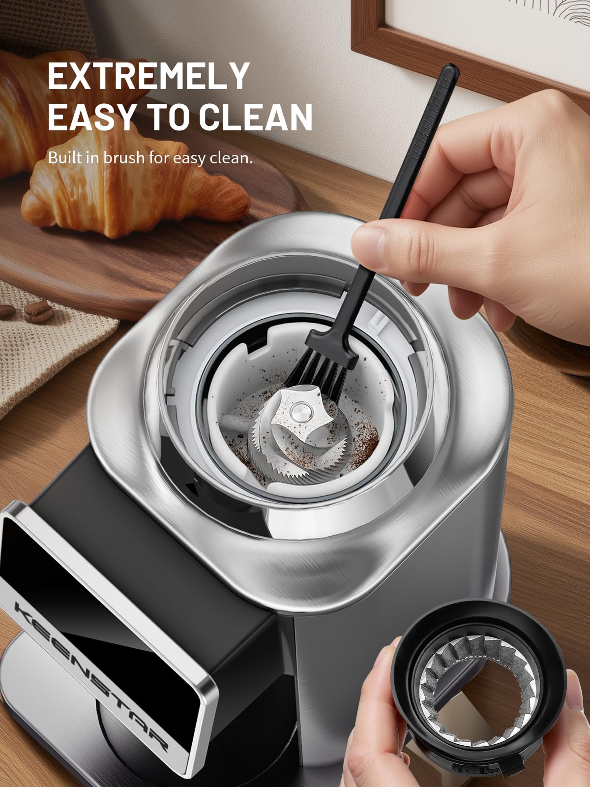 Burr Coffee Grinder, Keenstar Conical Coffee Bean Grinder with 34 Grind Settings for Home Use, Precision Timer, Touchscreen, Anti-static, Stainless Steel, Easy to Clean with Brush