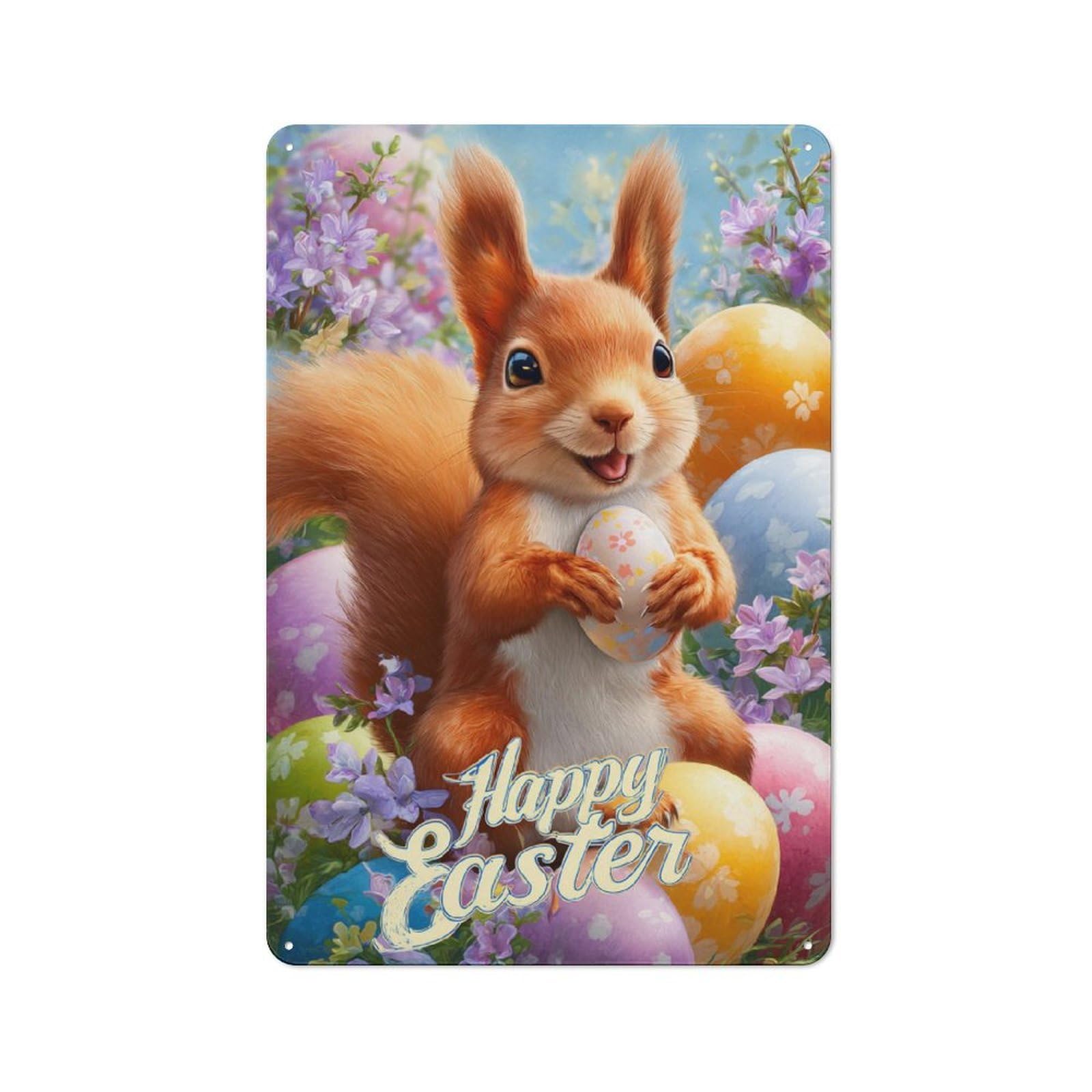 Junmoney Easter Squirrel Joy-1 Printed Metal Sign 30X20cm For Kitchen Or Home Bar, Housewarming Present For People Styling Kitchen And Home Bar