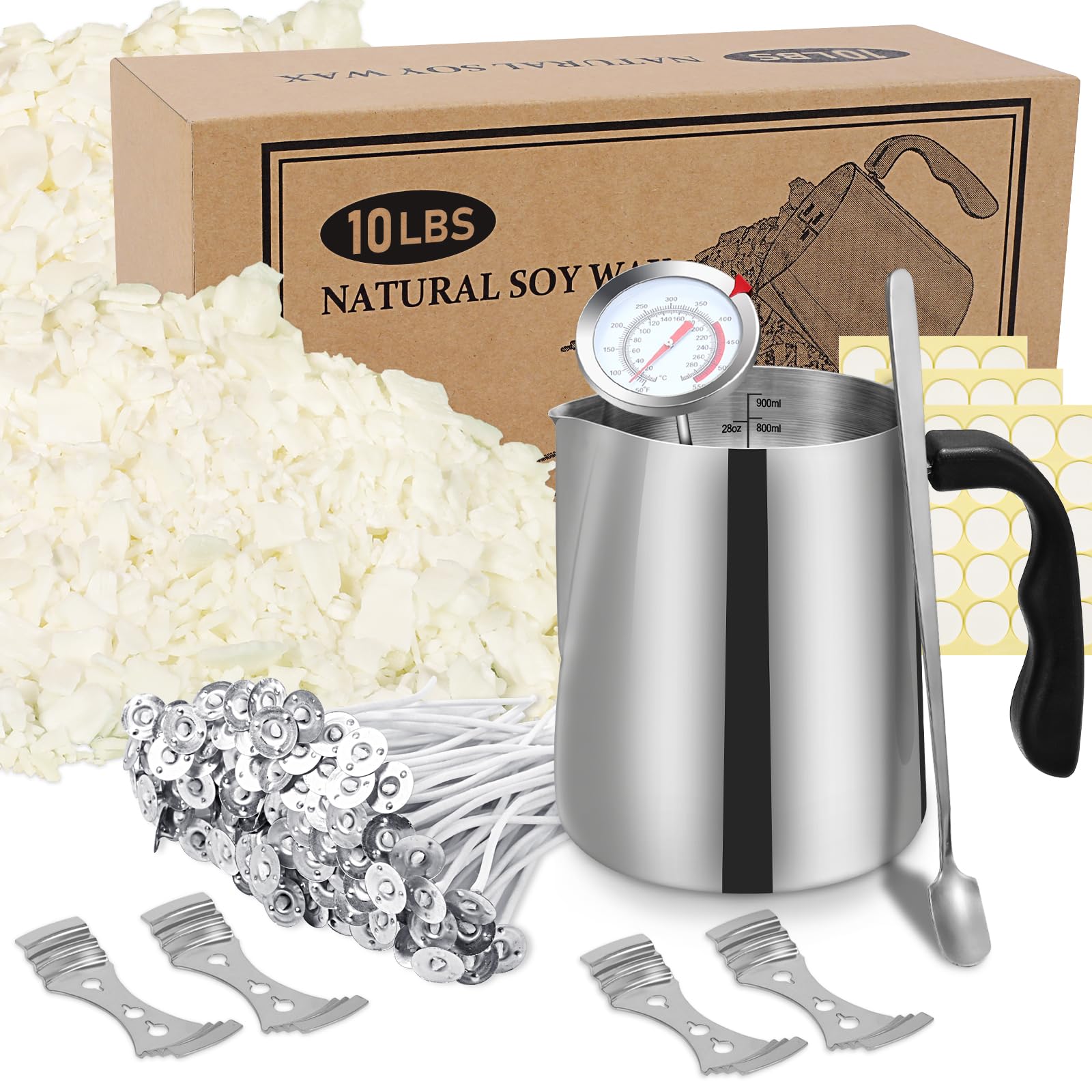 Kit para hacer velas SAEUYVB: incluye cera de soja en escamas de 4,5 kg, recipiente para verter y kit para principiantes.