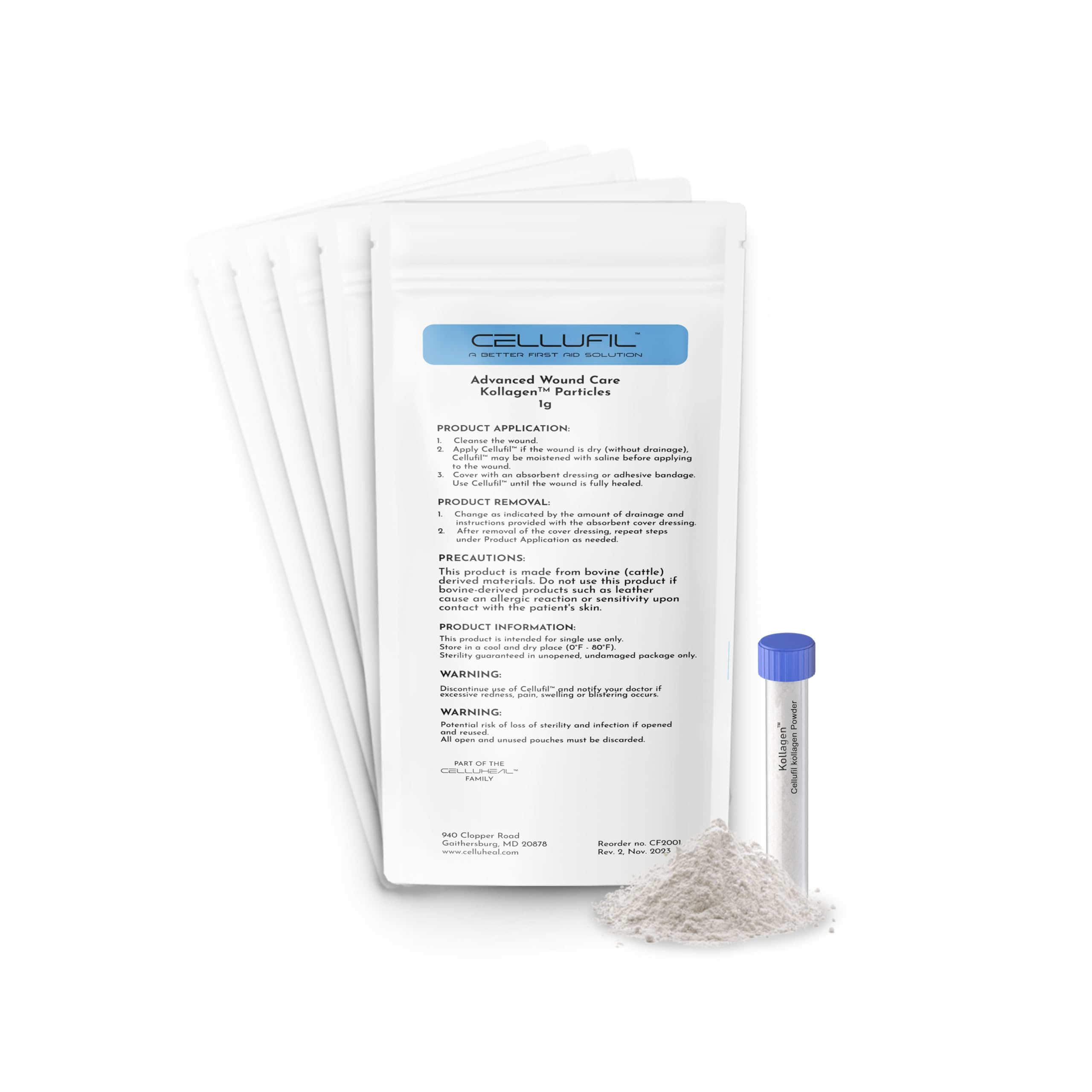 Cellufil Collagen Particles for Advanced Wound Care - Box of 5 Vials - 100% Non-Hydrolyzed Bovine Collagen for Tissue Regeneration, First Aid & Minor Bleeding