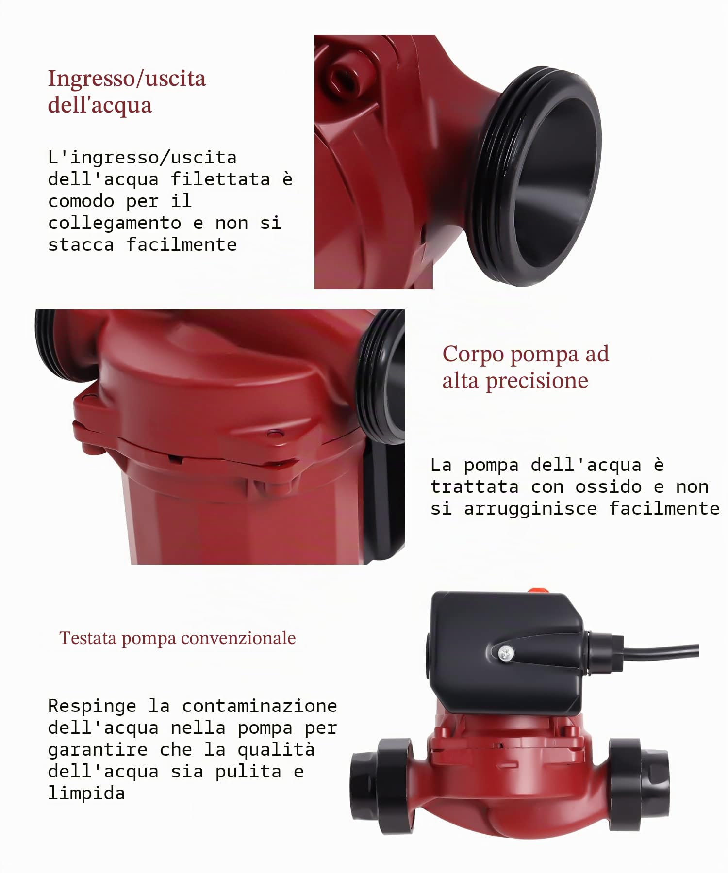 LRS25/6-130 Pompa di circolazione dell'acqua calda, pompa di ricircolo solare, pompa di pressione a tre velocità, 46/67/93 W, altezza massima 6 m per Poweka