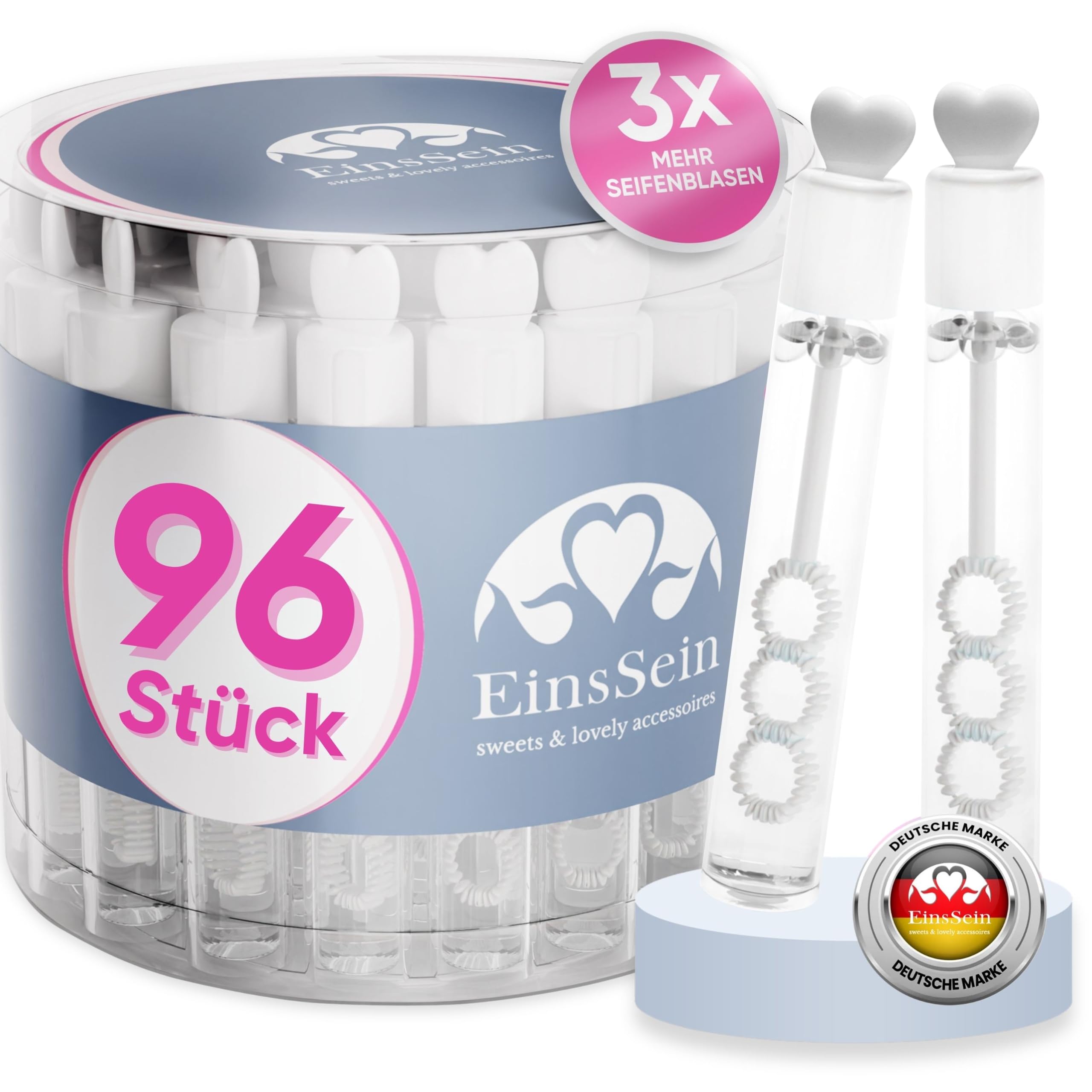 EinsSein 96x Wedding Bubbles Love Tube box white soap bubble favours guests kids tubes heart wands tube favors party weddings baptism mini bottle glasses cake diamond 48 60 50 96 pack