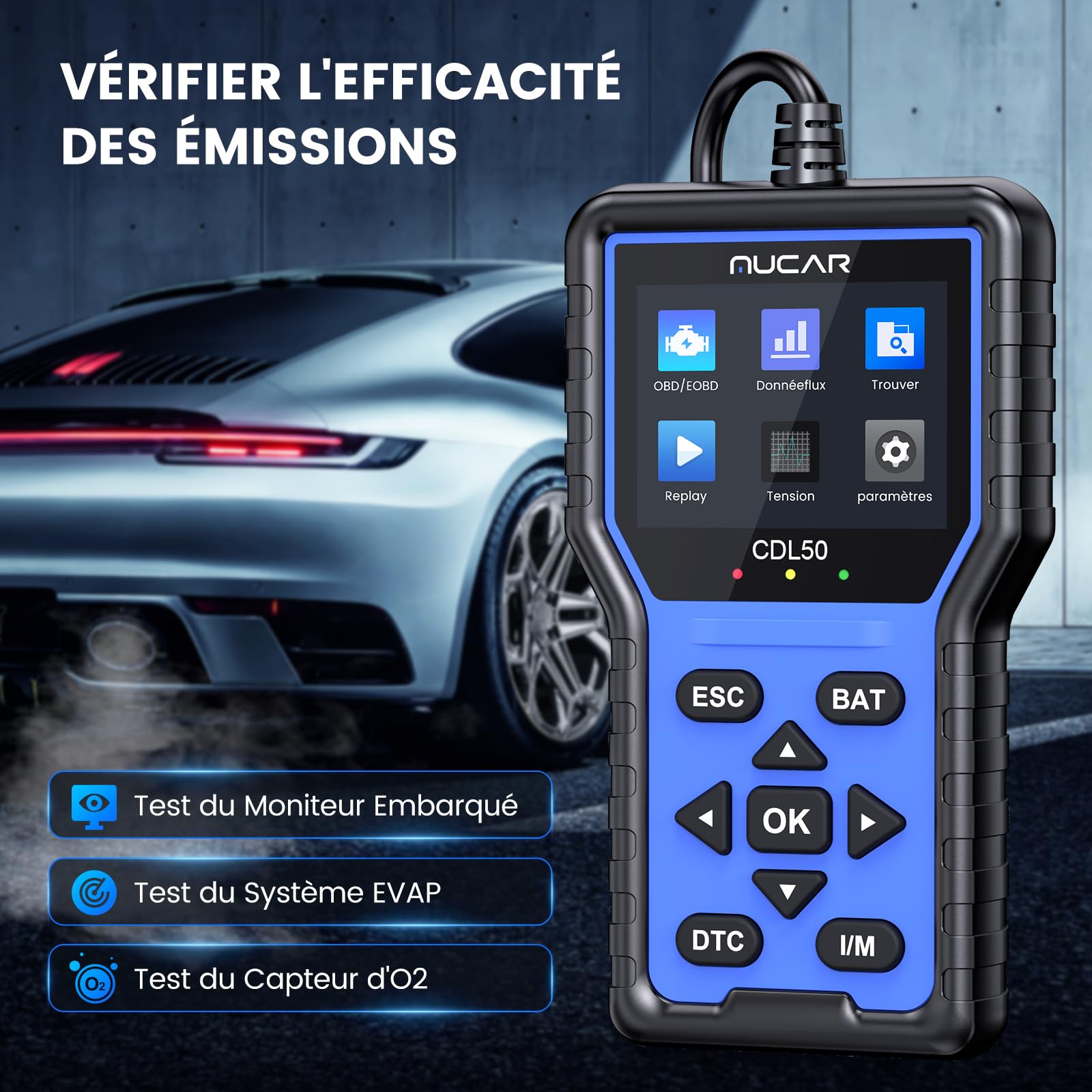 mucar Valise Diagnostic Auto, CDL50 OBD2 Diagnostic Français, OBD2 Scanner Universel Lecteur de Code d'erreur de Moteur (MUCAR-CDL50)