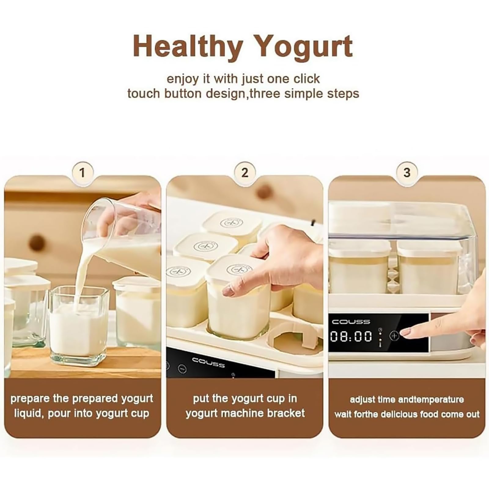 Automatic Yogurt Maker - 9 × 170ML Szklane Słoiki, Regulowana Temperatura & Timer, 40W Stalowa Maszyna Fermentacyjna do Jogurtu Greckiego, Chleba, Natto & Wina Ryżowego