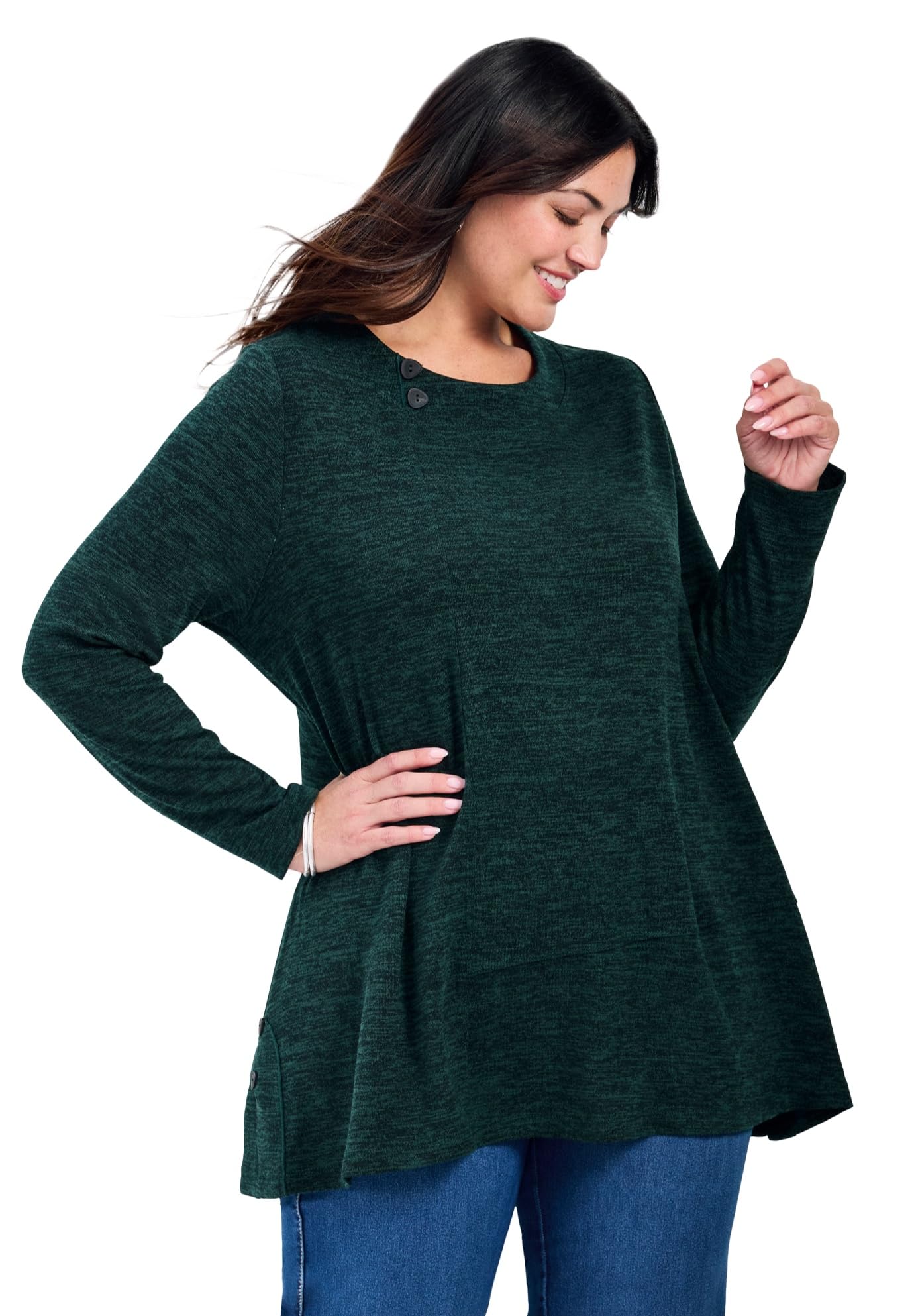 Avenue Womens Plus Size Ruby Button Detail Hacci Top