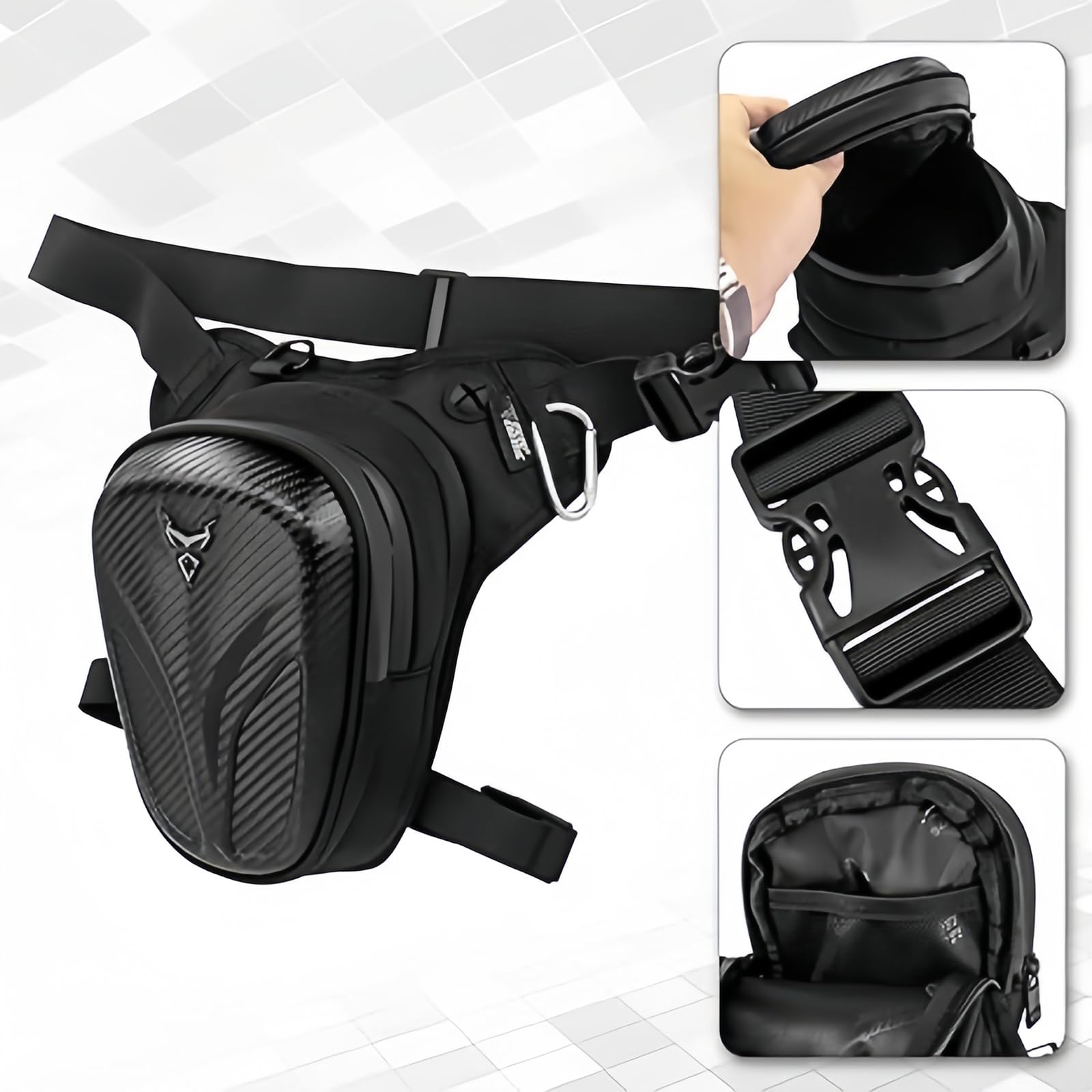Sac de cuisse de moto extensible avec 3 poches zippées en EVA imperméable pour homme et femme, sangle de taille réglable pour cyclisme, randonnée, pêche, utilisation tactique, sport