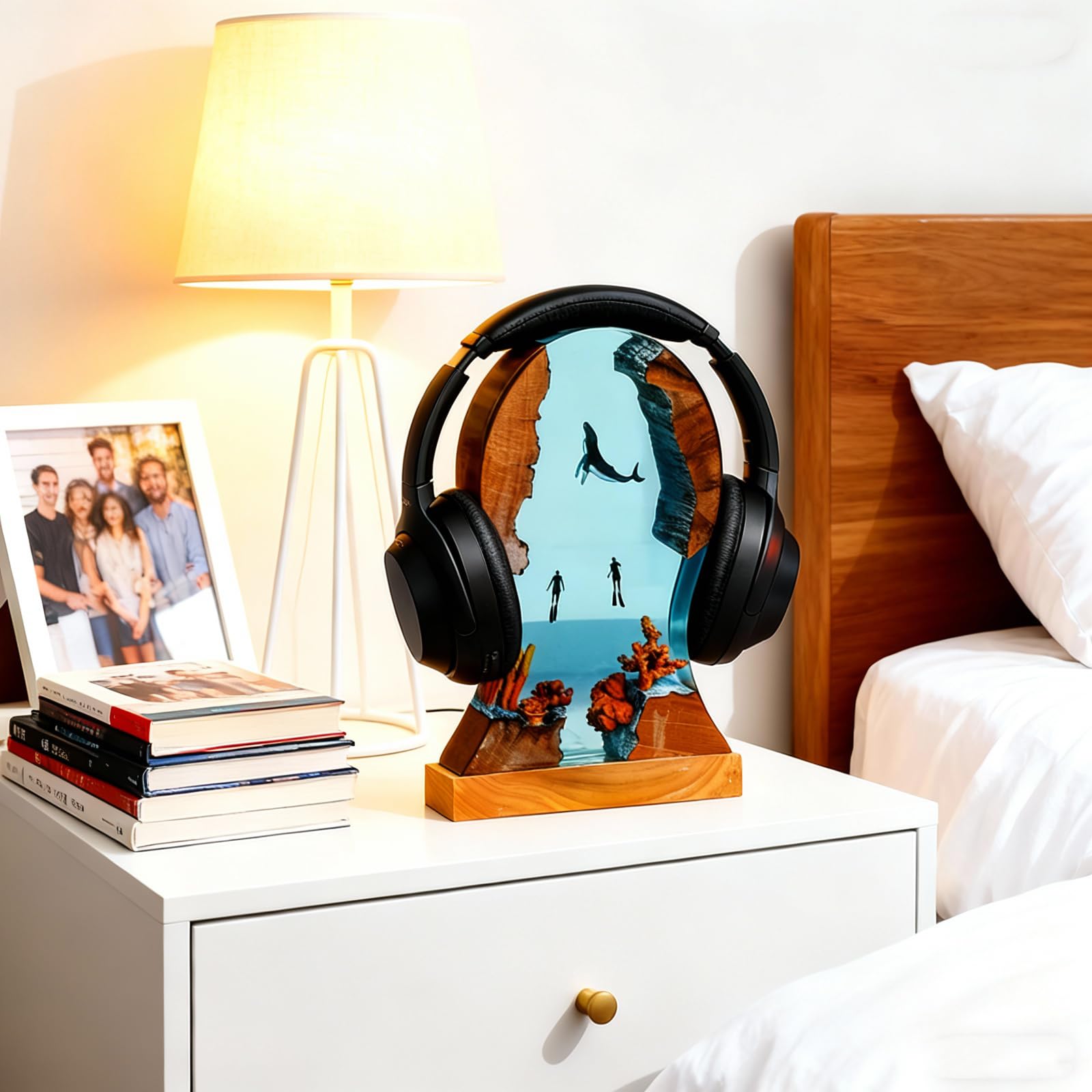 Drawelry Epoxy Resin Ocean Lamp,Whale and Divers Night Light,Handmade Bedside Table Lamp,Resin Wood Bedside Ocean Light Lamp,Nightstand Decorations Suitable for Holidays (Whale and Divers) — image 1