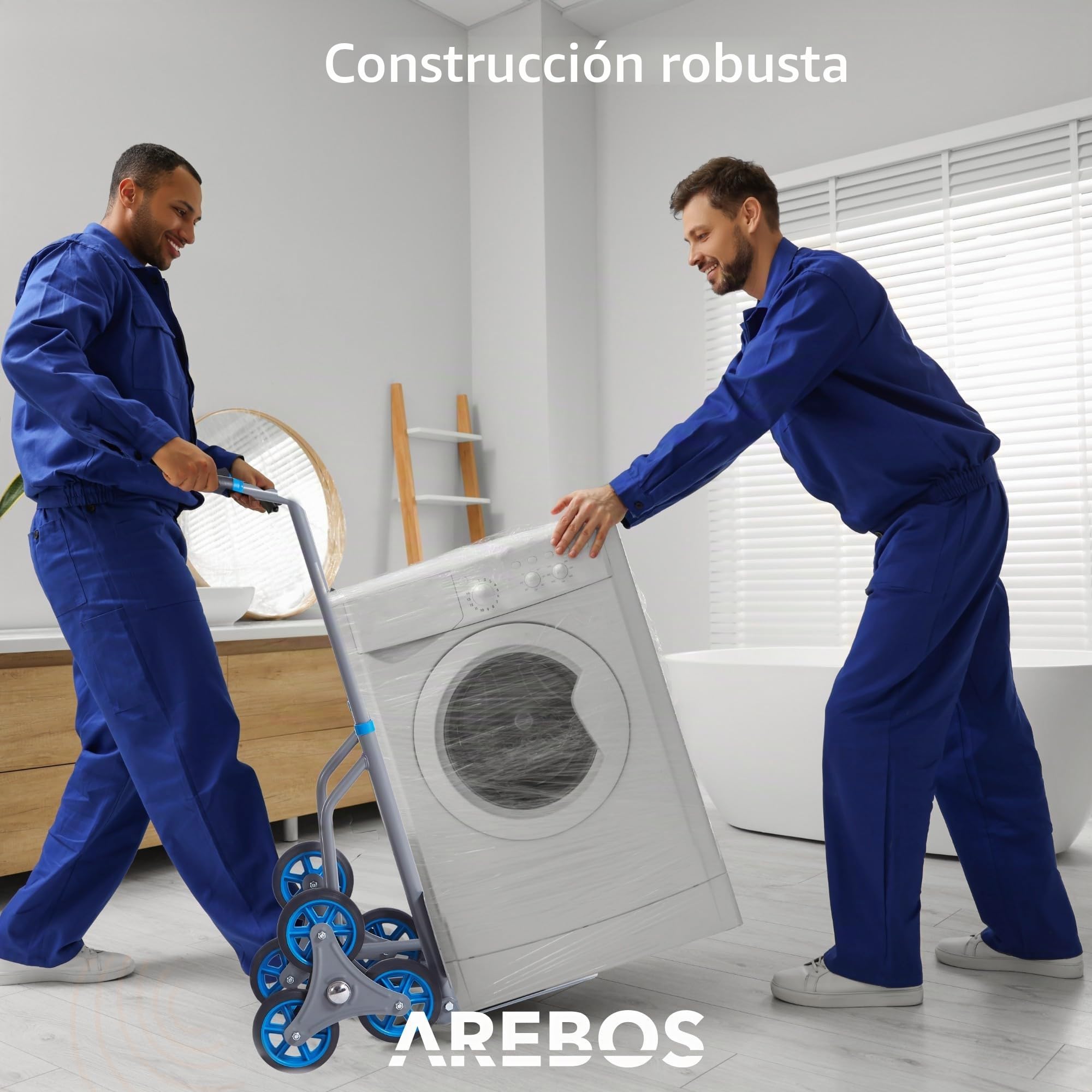Arebos Carretilla para escaleras | Carretilla plegable para escaleras | Carretilla para subir escaleras con neumáticos de goma dura y marco de acero | Carretilla de transporte montacargas | Carro de