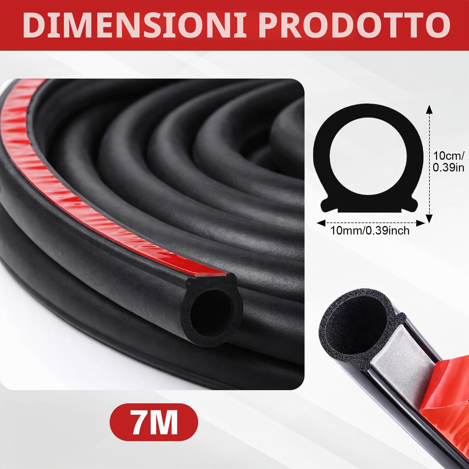7M Guarnizione Porta Auto Gomma Adesiva, Insonorizzante Impermeabile Guarnizioni Portiere Auto Forma D Per Portiera, Finestre, Bagagliaio, Cappe (10X10Mm)