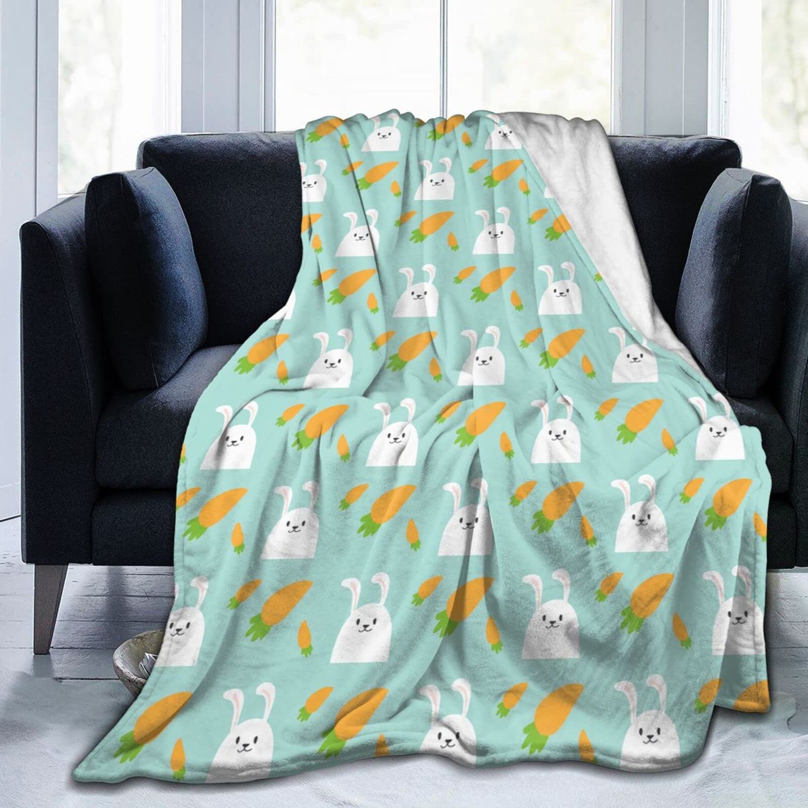 Lsjuee Easter Rabbit Bunny Throw Blanket Soft Cozy Lightweight Blankets Easter Bunny Flannel Blanket for Sofa Couch Bed Office Holiday Decorative 50"X40"