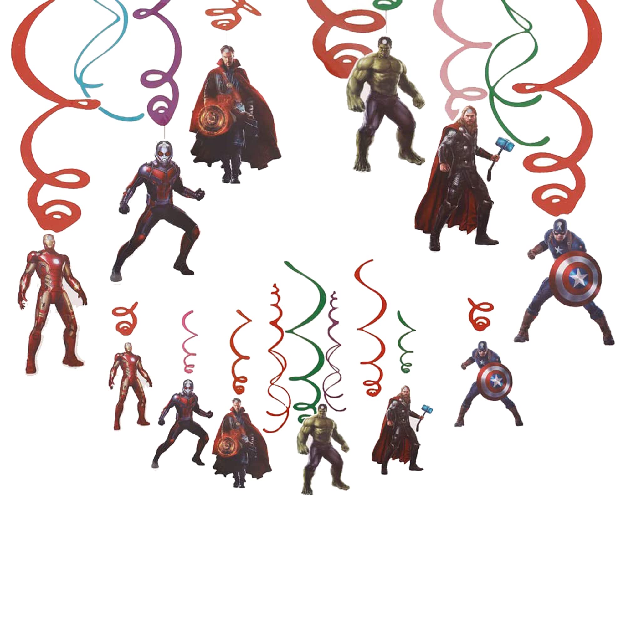 Wp Wanna Party Superhero Theme Swirl Decoration, Birthday Celebration, Avenger Theme Party, Birthday Party Spirals, Colourful Cut-Outs, For Kid S, Superhero Hanging Swirl, Pack Of 12 Decorative Swirls