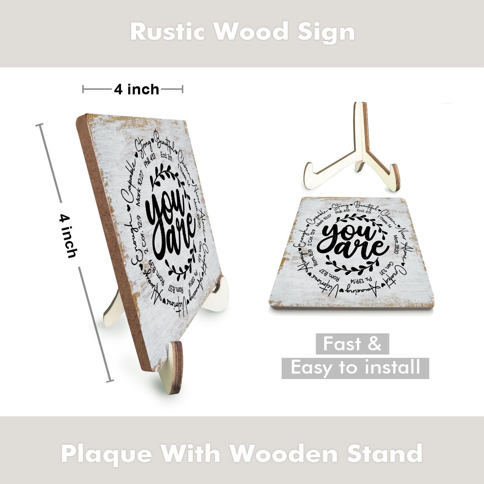 Inspirational Sign Rustic Desk Decor Decorative Christian Encouragement Religious Bible Verse Motivational Decoration for Home Farmhouse Office Bathroom Table Shelf Counter Plaque with Wood Stand