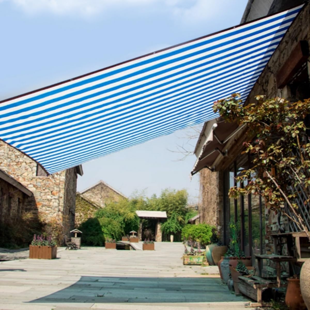 Malla Sombra Rayas Azul Blanco HDPE Aislamiento Térmico Protección UV Patio Jardín(3mx9m)
