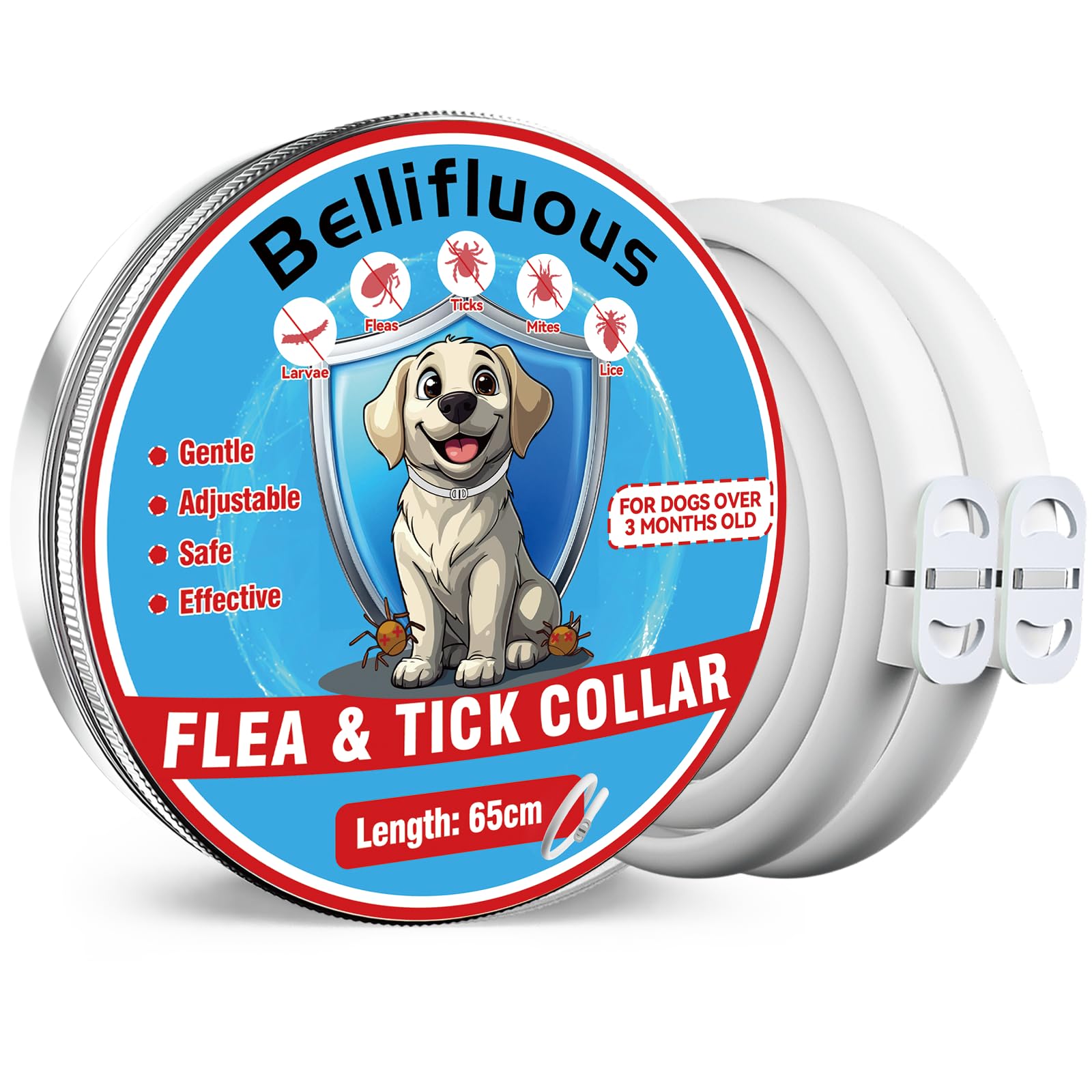 Collar Antipulgas Perros, Collar Perro, 2 Paquete 65cm Ajustable Impermeable Collares Antipulgas para Perros, 8 Meses de Protección Suave Collares para Perros de Todos los tamaños