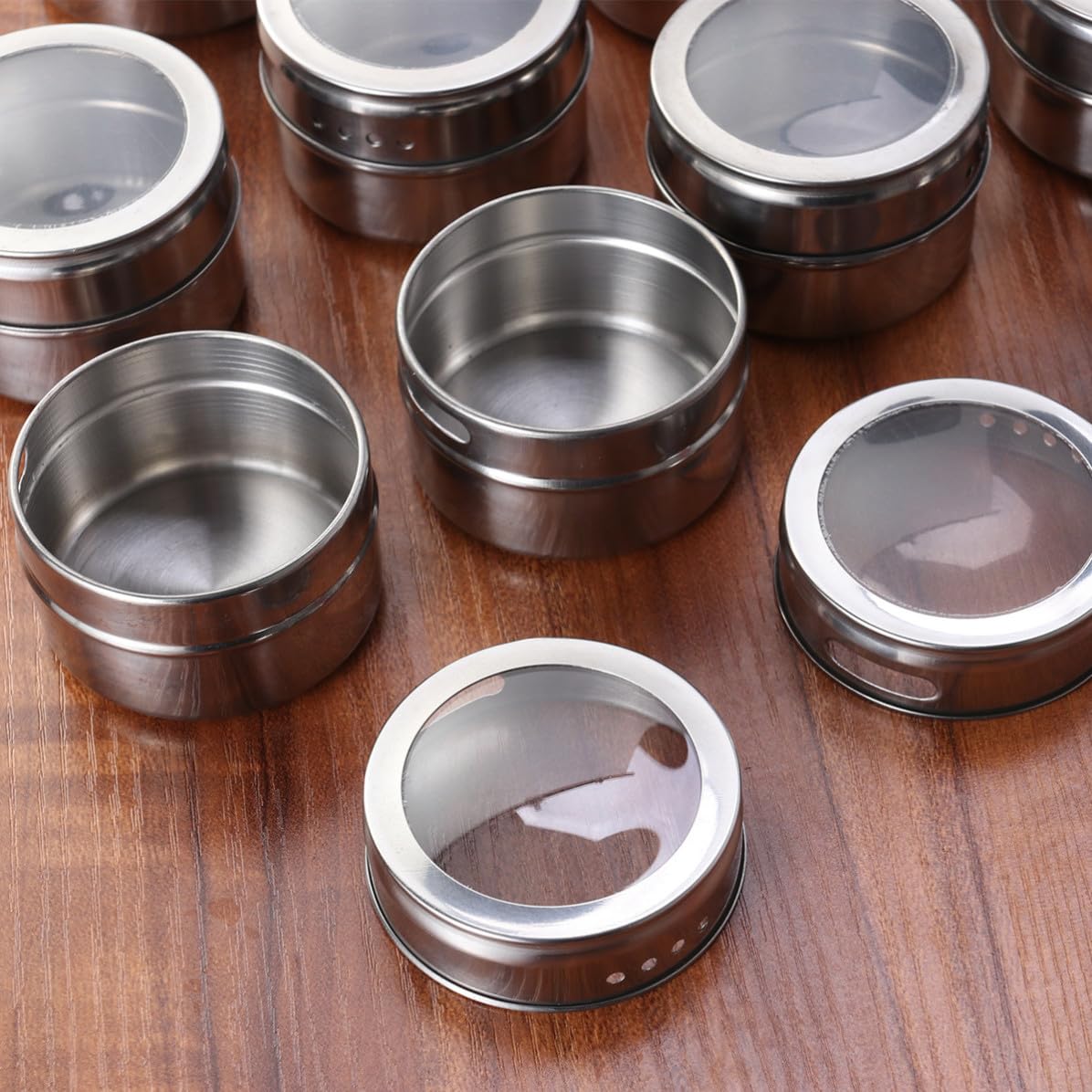 12 Latas Magnéticas de Acero Inoxidable para Almacenar Especias con Tapa Giratoria y Cedazo, Adecuado para Cocina y Organización