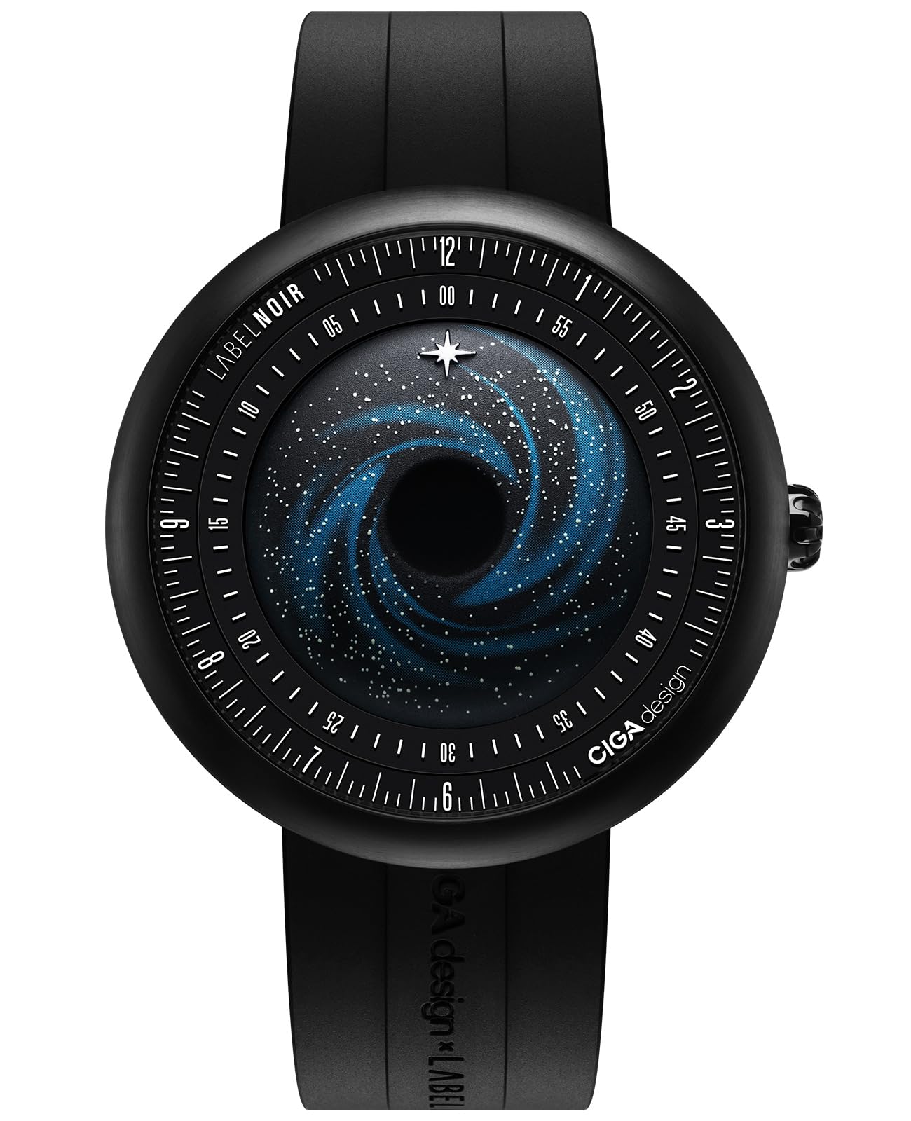 CIGA DesignMechanical Automatic Watch - Blue Planet U Series Wristwatch Round Stainless Steel/Titanium Sapphire Crystal for Men and Women with Fluororubber Strap