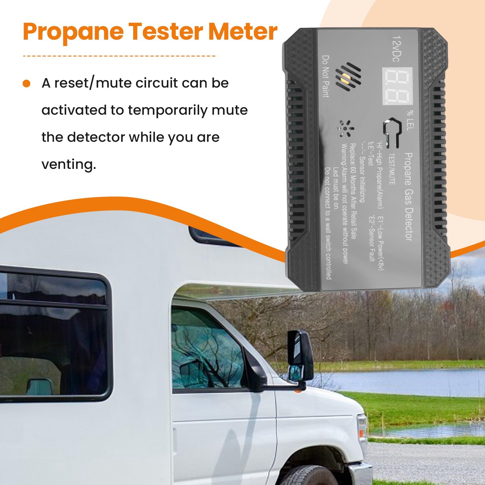 wudoo Detector de Propano 12V LPG Sensor de Gas Natural Alarma de Fuga 85DB Sirena para AutomóVil RV Hogar Medidor de Prueba de Propano Digital (Negro)