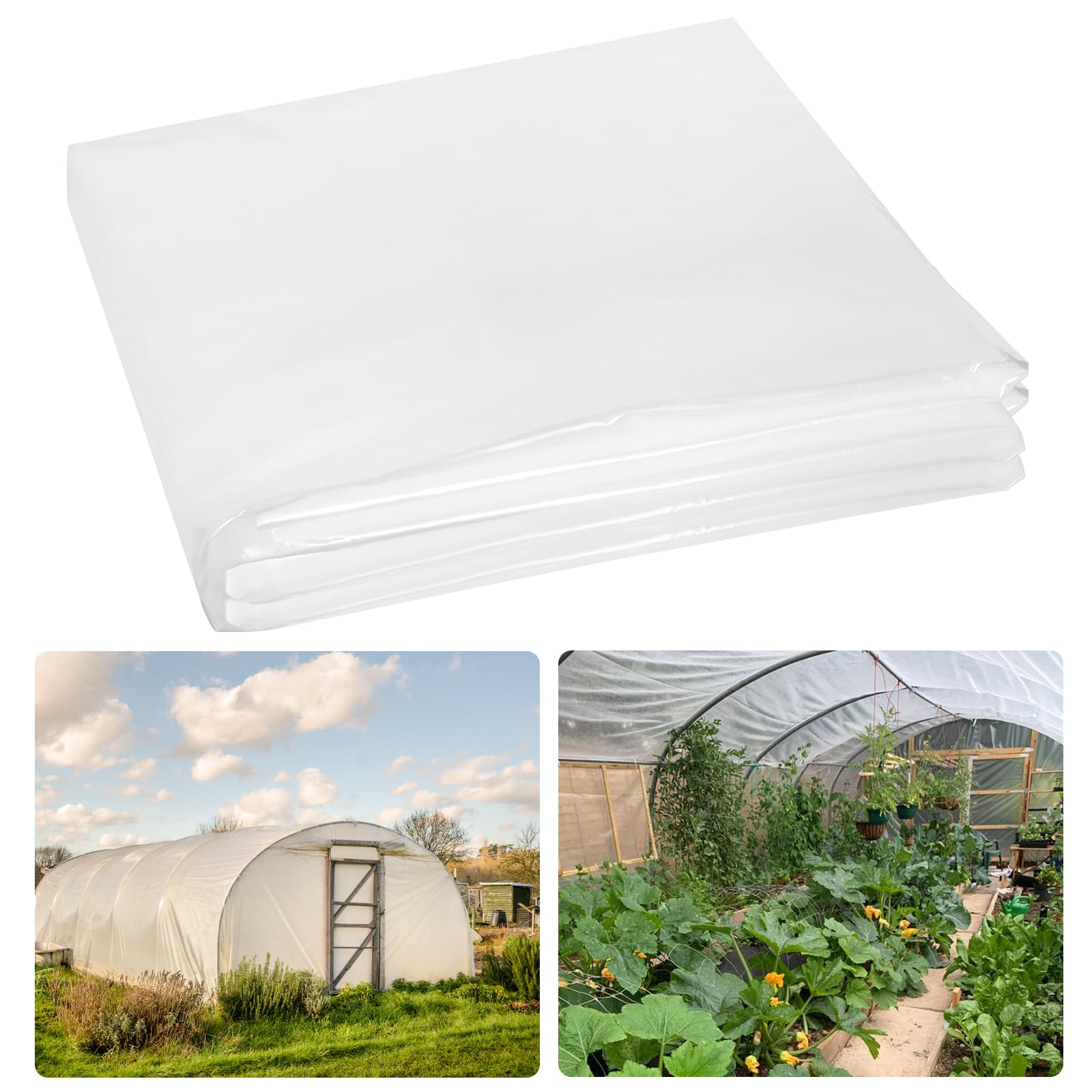 Lámina de plástico para invernadero de 10 x 35 pies, película transparente de 6 mil para invernadero, cubierta de plástico impermeable resistente a los rayos UV para invierno, cubierta de