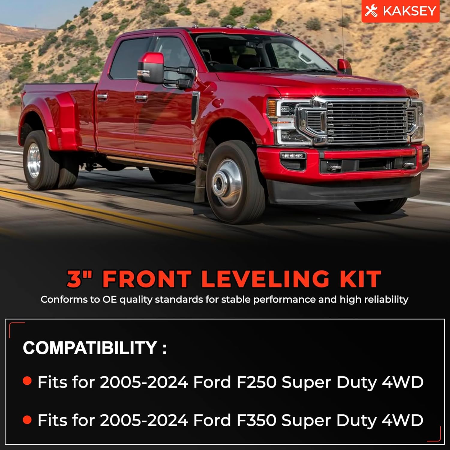 3" Front Leveling Kit Fits for 2005-2024 Ford F250 F350 Super Duty 4WD, 3'' High-Strength Steel Coil Spring Lift Spacers with Shock Mount Extenders