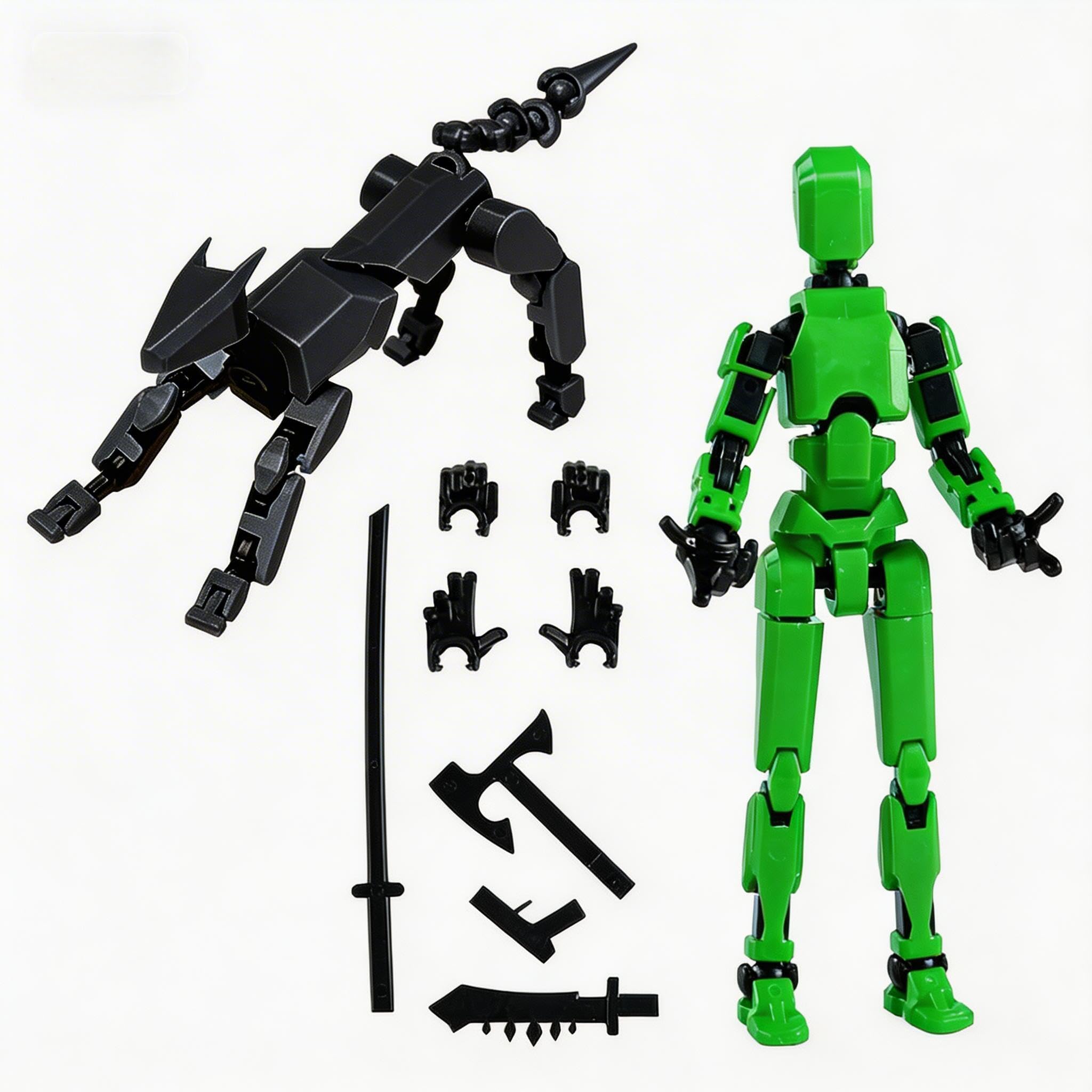 2pcs T13 Action Figure Robot Activity Model Dog with Articulars Multi-Jointed Movable Robot 3D Printed Mannequin Dummy 13 Animal 3D Printed DIY Model Lucky 13 Titan 13 desktop decoration (green-black)