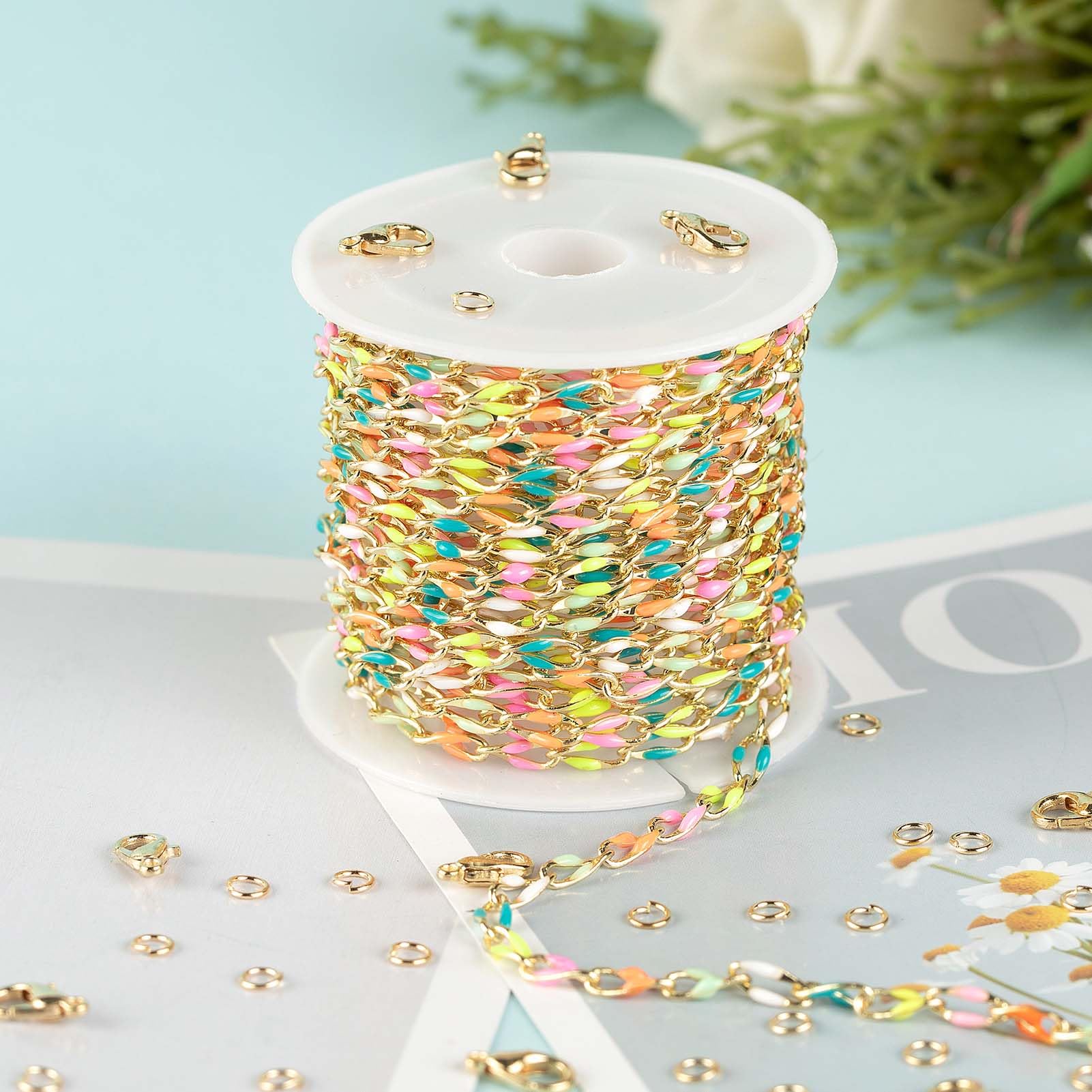 KYUNHOO 4 metri di catena a goccia di olio colorato per la creazione di gioielli, catena in ottone placcato oro 16 K colori misti smalto collana donna braccialetto fai da te gioielli forniture