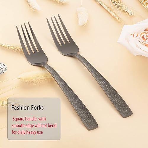 Miniatura 3 de Juego de cubiertos negros martillados para 8 cubiertos negros de grado alimenticio juego de cubiertos negros de 40 piezas para el hogar cocina
