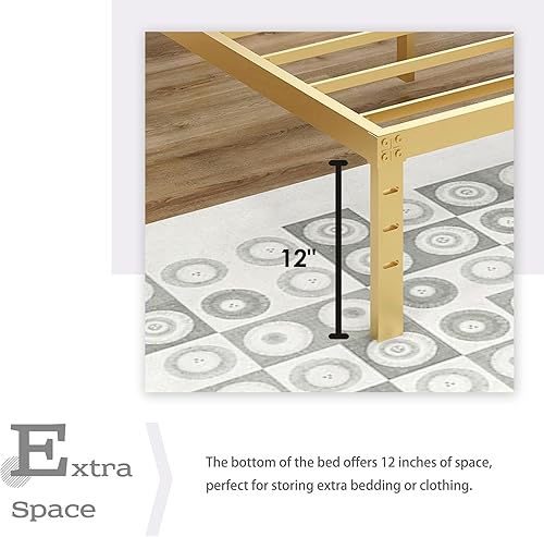 Miniatura 6 de alazyhome Marco de cama de tamaño individual XL, plataforma de metal de 14 pulgadas, marco de cama de listones de acero resistente, no necesita