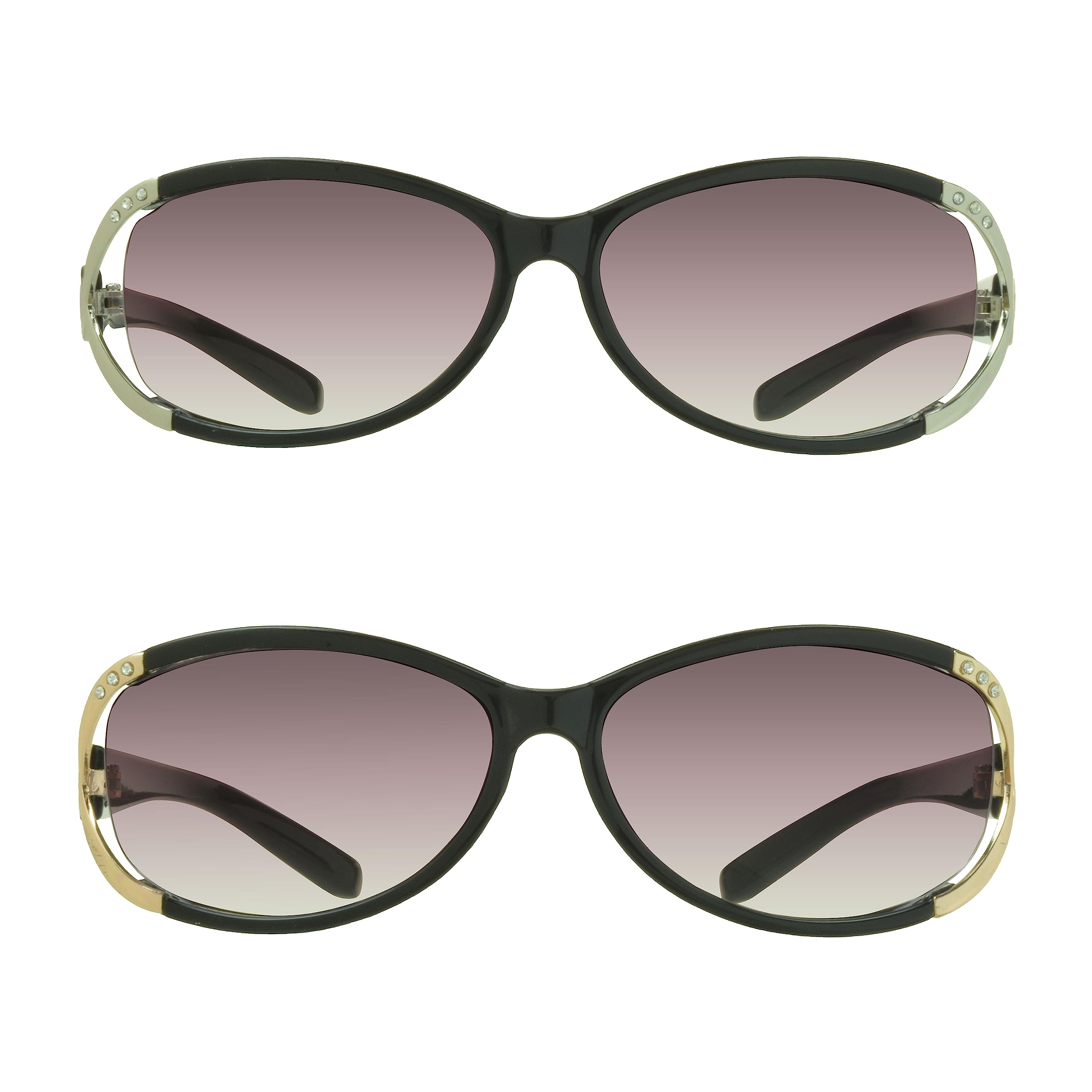 proSPORT Reading Sun Glasses +2.75 Tinted Smoke Lens Black with Silver Frame and Black frame with Gold with Rhinestones for Women…