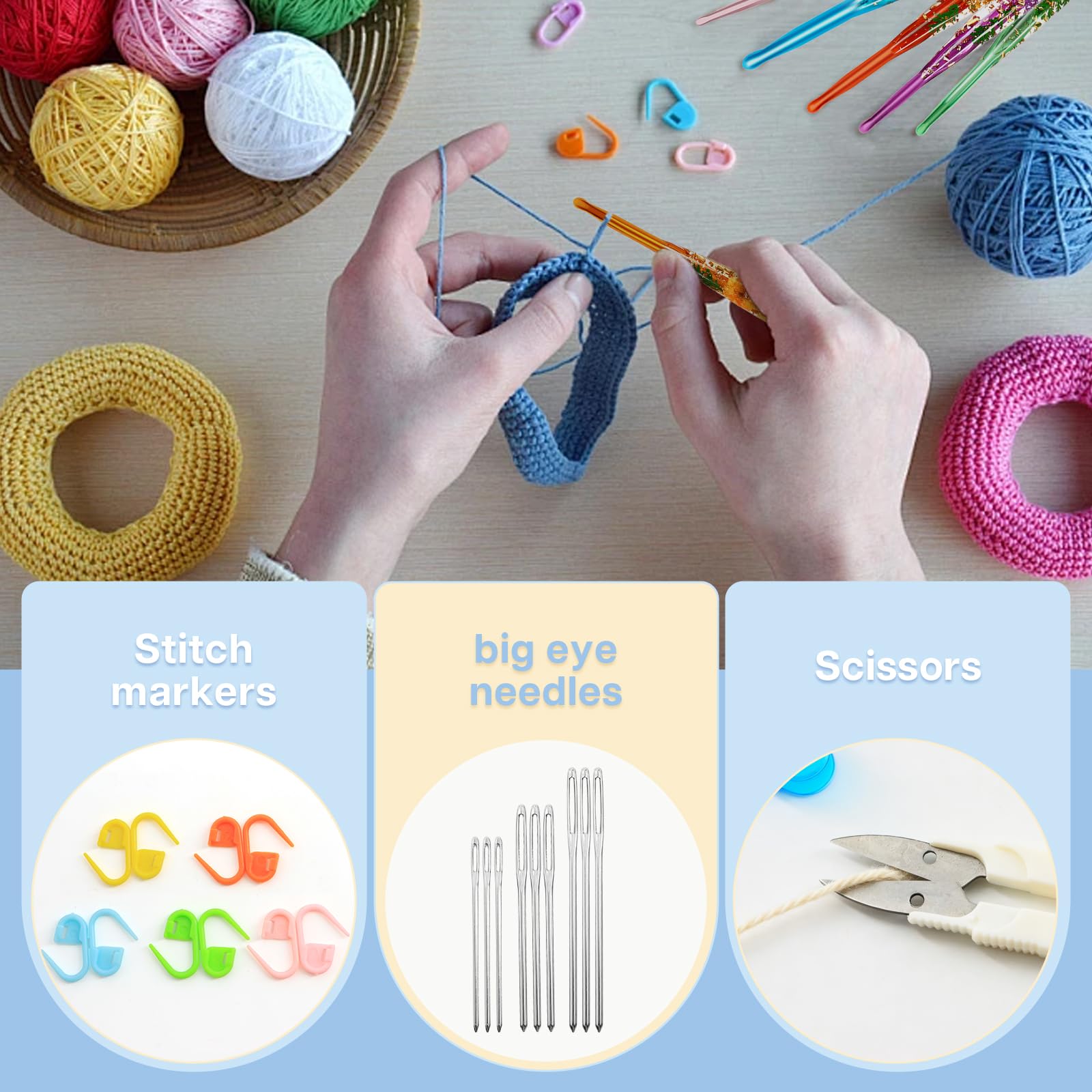 ZYNERY Set di 6 uncinetti in resina, ergonomici con impugnature in plastica floreale, dimensioni 3-6 mm (3/4/4,5/5/5,5/6 mm), include pennarelli e aghi per coperte, sciarpe, cappelli