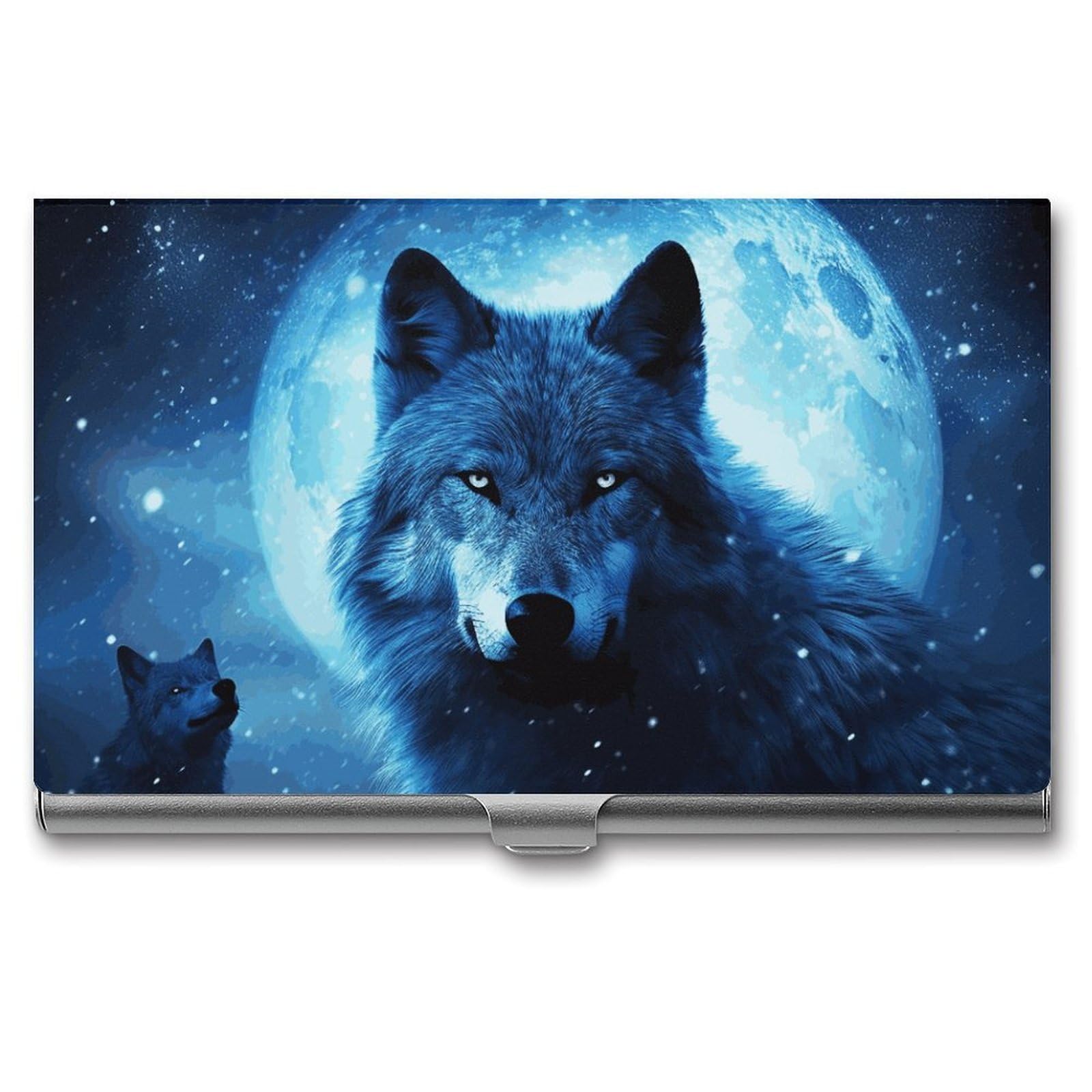 Fekiloot Unisex Silver Wolfs Card Holder Color Business Card Box Magnetic Travel Card Case Wallet Portable Business Card Carrier Suitable For Business Professionals Office