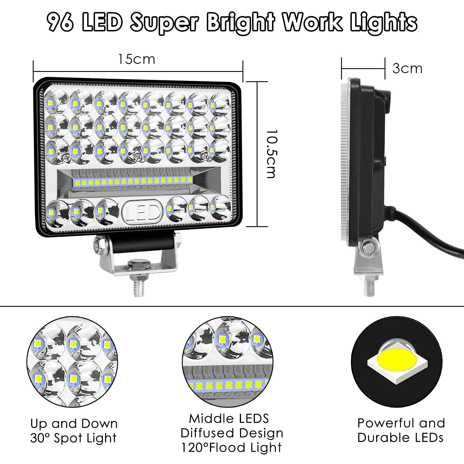 Reflektor roboczy LED, 12 V, 27000 lm, 175 W, wodoszczelność IP68, dodatkowy reflektor 12 V, reflektor roboczy LED, 24 V