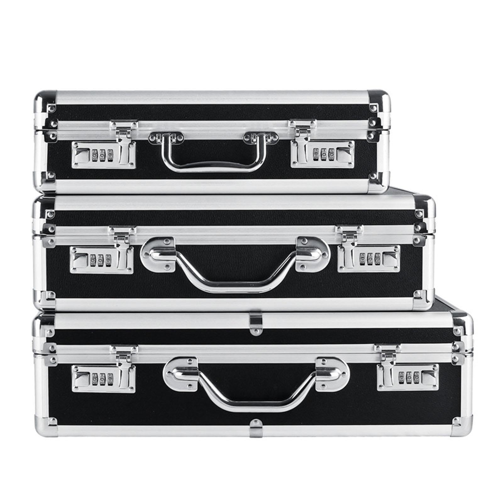 Boîte de Transport Conteneur Coffret Mallette Valise avec Serrure En Aluminium Alliage avec Intérieur Flexible Résistant Adapté pour Entreposage, Serrure à Combinaison, L and Black
