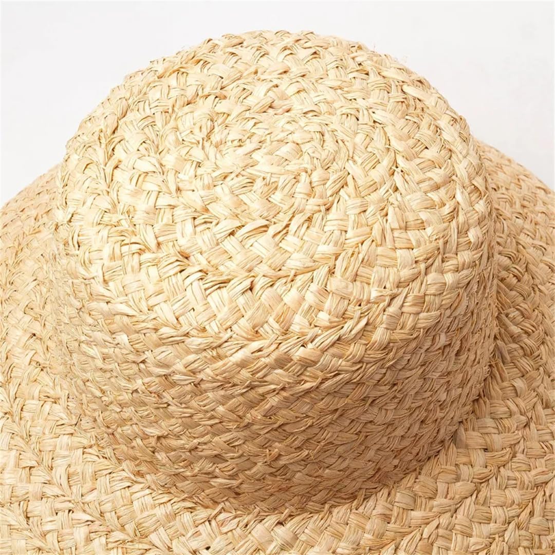 Sombrero De Paja Francés Retro para Mujer - Sombrero De Playa De Verano Hecho A Mano con ala Ancha para Protección Solar Al Aire Libre, Diseño Elegante De Base Plana. 11239lace-child One Size