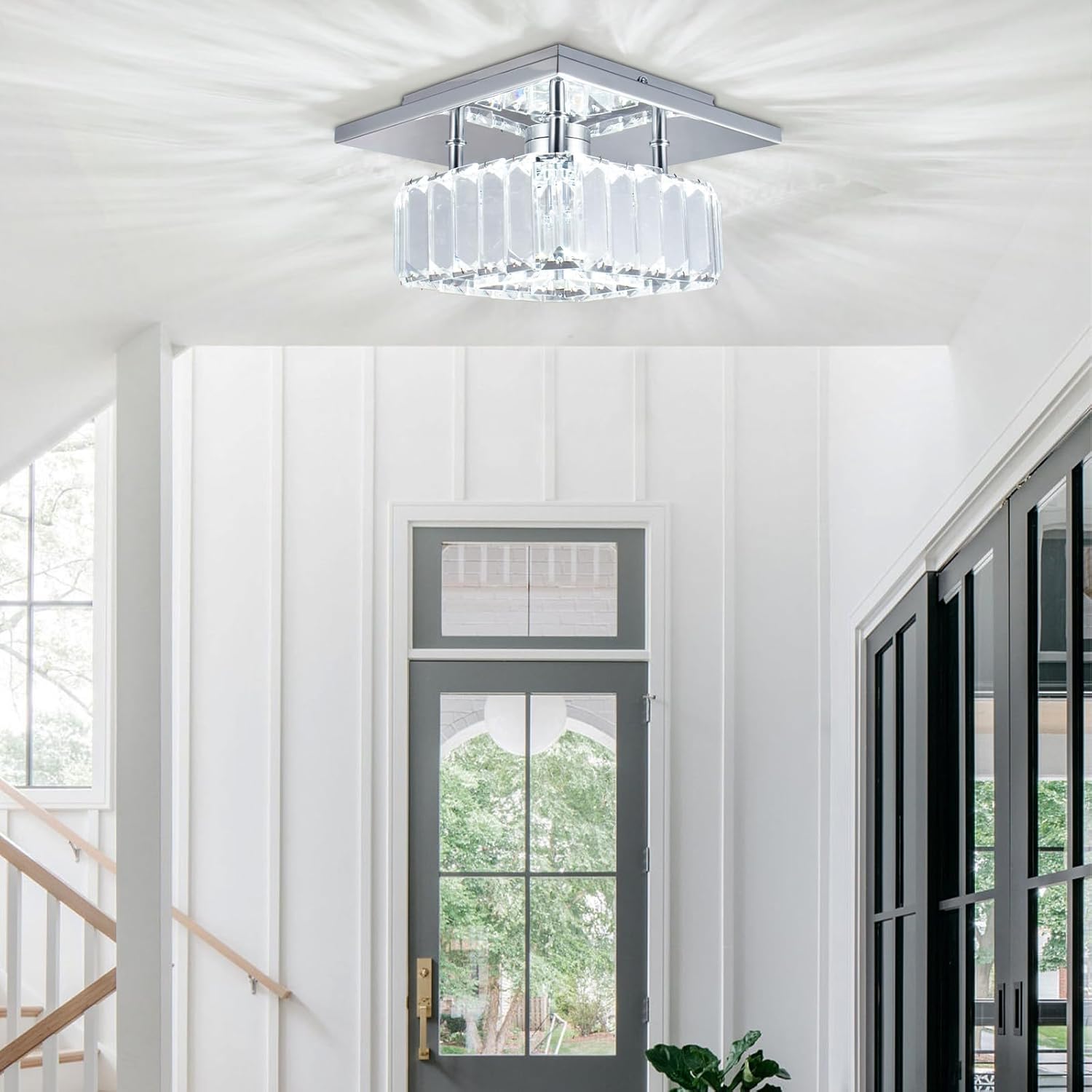 CLAIRDAI Crystal Ceiling Light Square Flush Mount LED Ceiling Light Fixture Modern Led Chandelier Crystal Ceiling Lamps for for Kitchen Hallway Foyer Living Room Bedroom 6500K Cool White