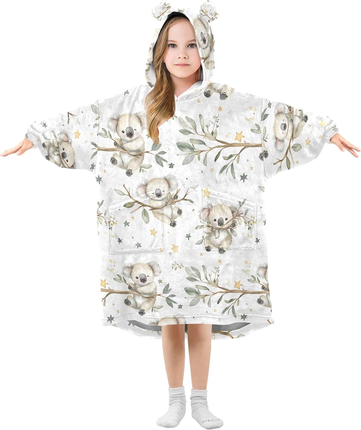 Cute Koala Kids Wearable Blanket Hoodie with Pocket and Sleeves for Toddlers, Cute Hoodies Girls Boys B0404144