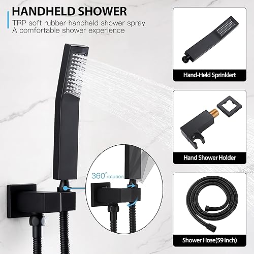 Miniatura 3 de Sistema de ducha con 6 chorros de pulverización corporal de 12 pulgadas, cabezal de ducha de lluvia montado en la pared, puede funcionar todos