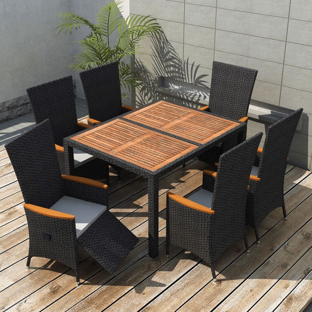 vidaXL Gartenmöbel 9-TLG. mit Auflagen Gartengarnitur Gartenset Sitzgruppe Sitzgarnitur Gartentisch Esstisch Tisch Stühle Poly Rattan Grau