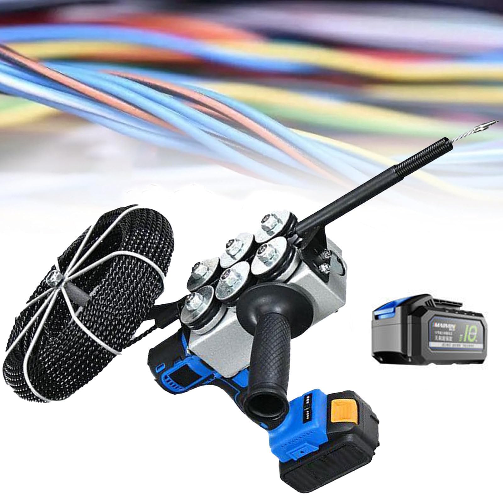 Automatic Wire Stringing Machine, 40m/Min Cordless Electric Stringing Wire Puller, with 4000mAh Lithium Battery, 30m Lead Wire, Pull Force 150kg, Pull Wire Self-Stop, for Construction Hydropower