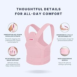 Fit Geno Back Brace and Adjustable Posture Corrector And Trainer for Women and Men, Back Straightener, Scoliosis and Hunchback Correction, Back Pain, Spine Support, Pink, Small (Waist 25-33 Inch)