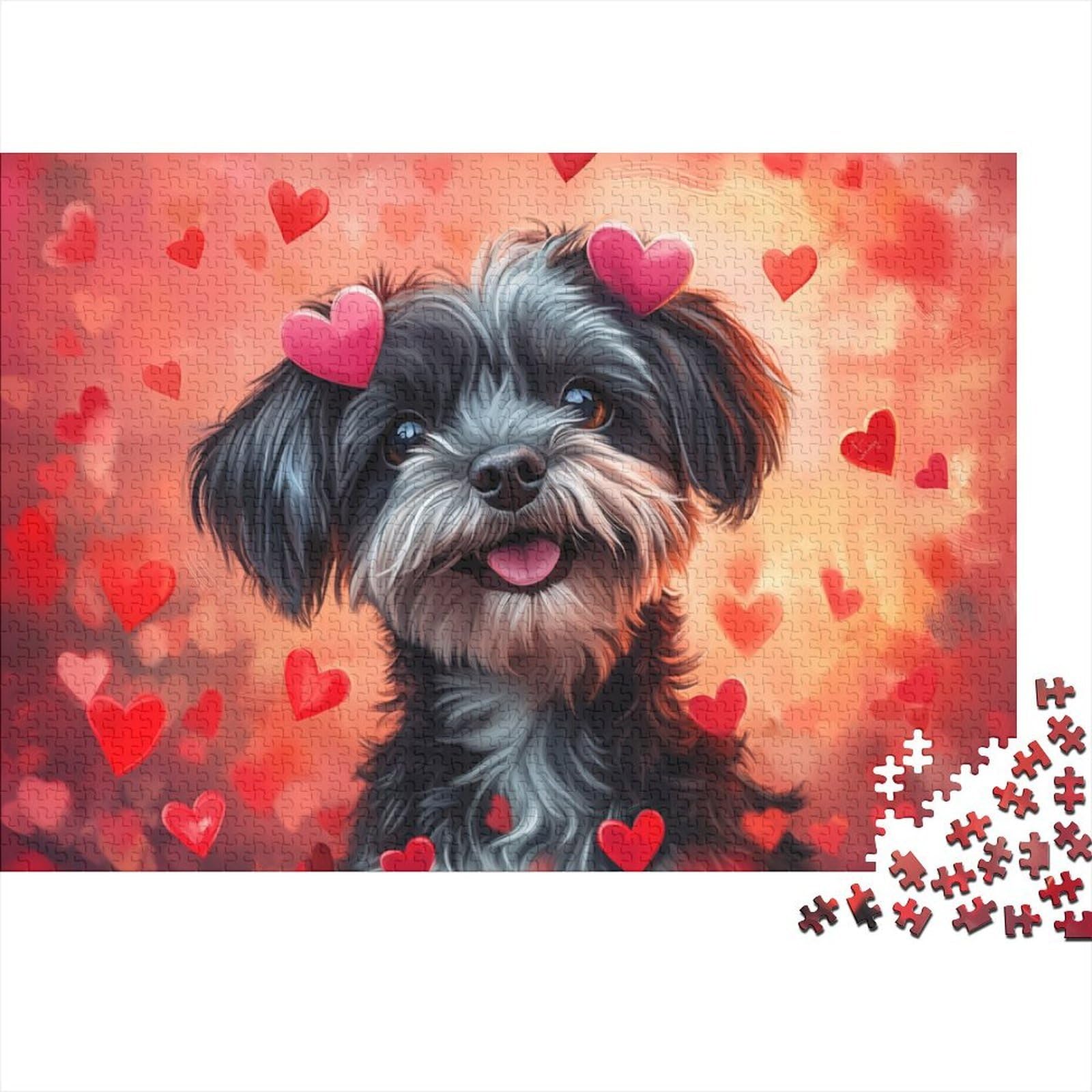 Dog Jigsaw Puzzle 1000 Pieces Paper Adult Romantic Hearts Leisure