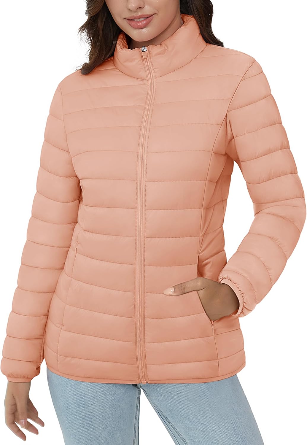 MAGCOMSEN Women's Puffer Jacket Lightweight Quilted Padded 4 Pockets Zip-up Stand-collar Winter Fleece Coat - Image 2