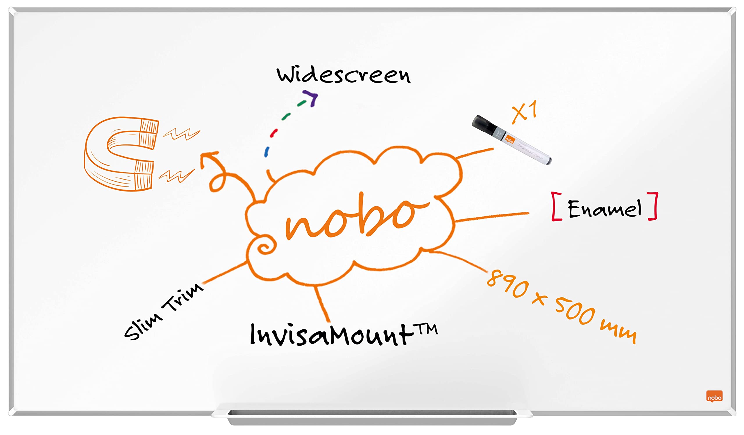 Nobo Impression Pro 890x500mm Widescreen Enamel Magnetic Whiteboard