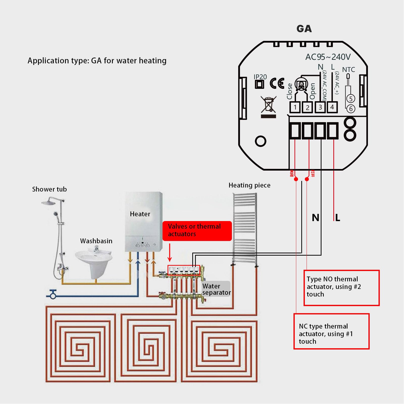 Termostato per scaldabagno, controllo della temperatura con timer CA 95-245 V